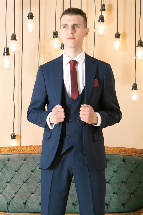 Pants - Vest - Jacket - 3 Piece Suit - Lined - Navy Dark Blue -  MDV101MDV101-LACİVERTModaviki
