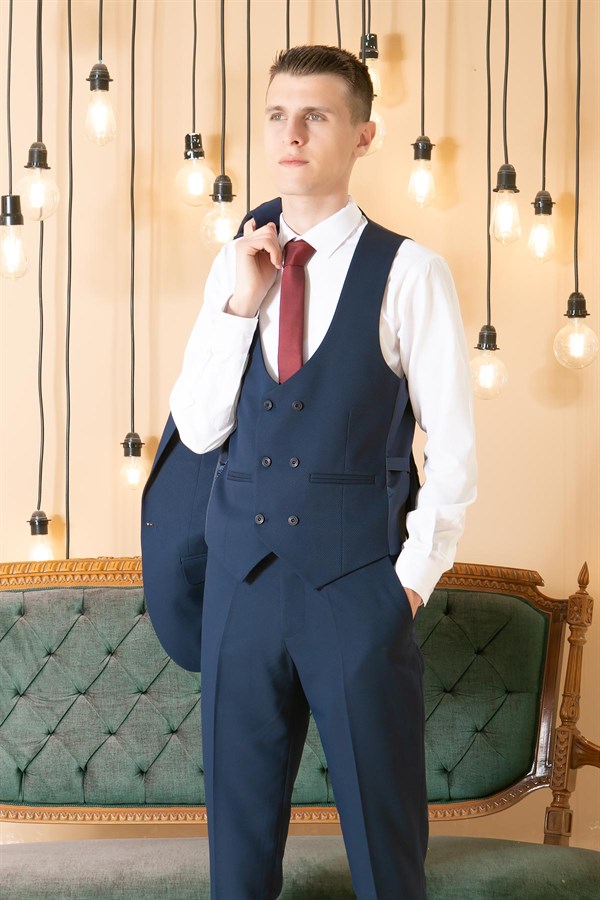 Pants - Vest - Jacket - 3 Piece Suit - Lined - Navy Dark Blue -  MDV101MDV101-LACİVERTModaviki