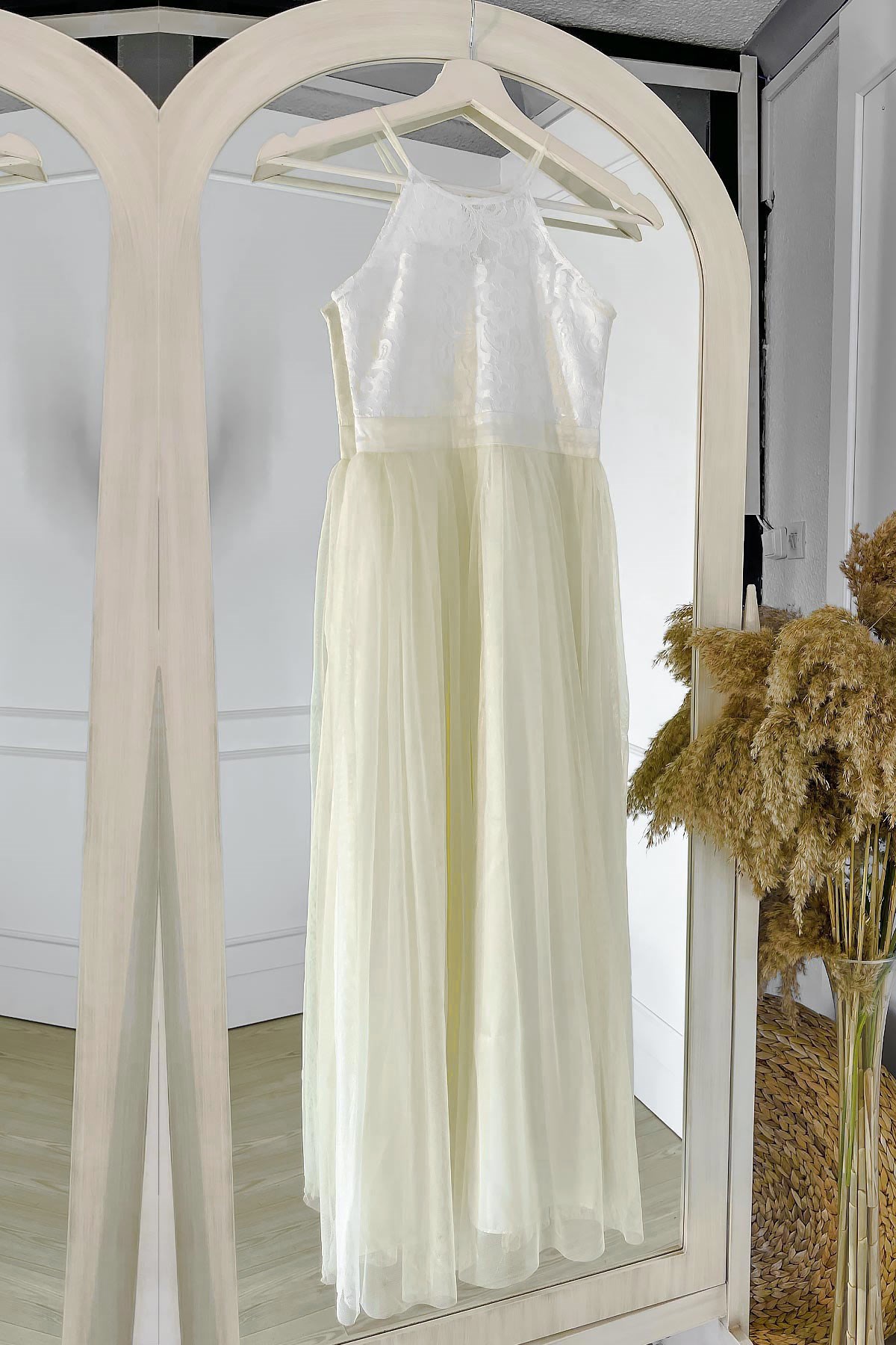 Spitzendetailliertes Tüll-Abendkleid für Kinder Ecru MDV302MDV302-EKRUFahima
