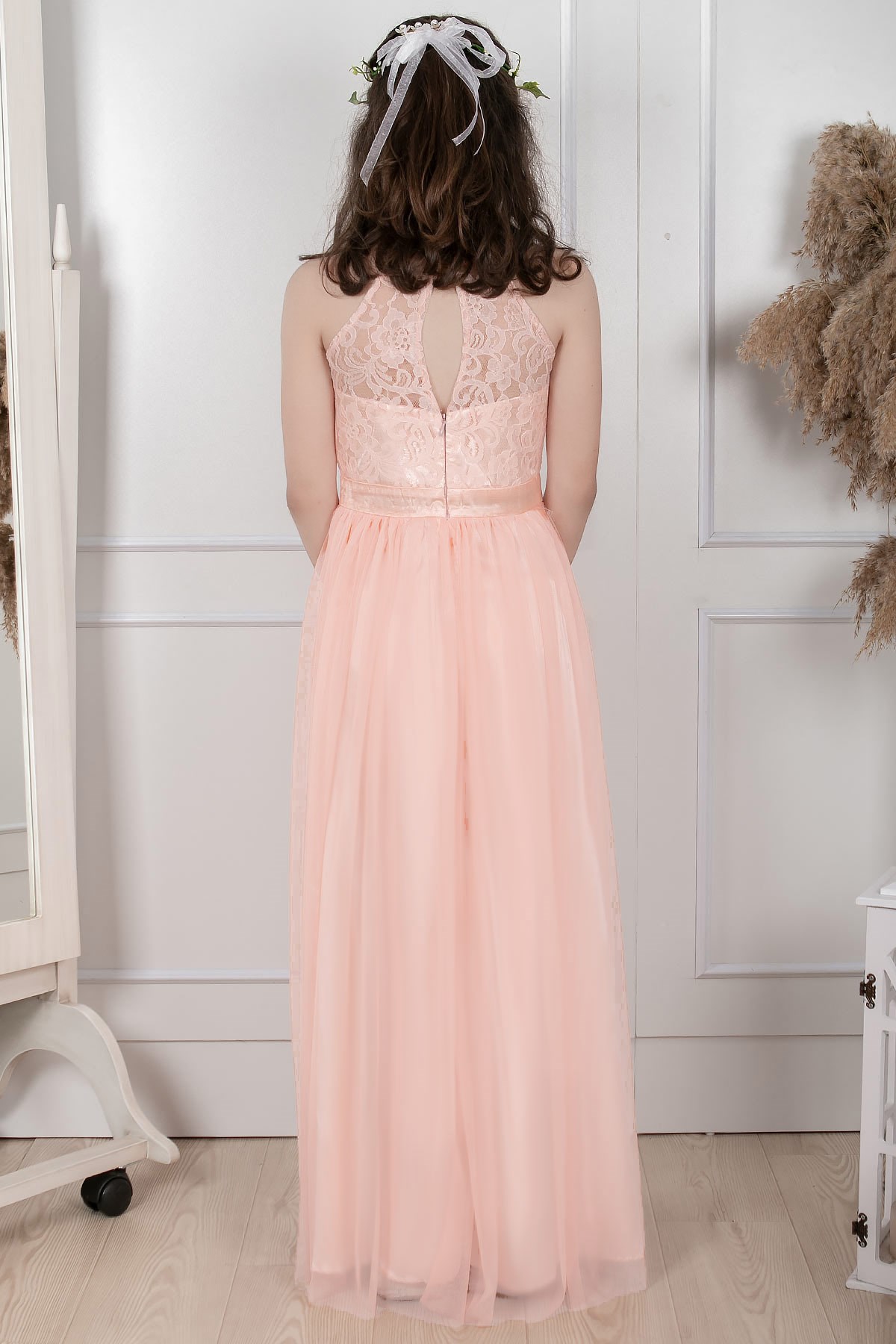 Spitzendetailliertes Tüll-Abendkleid für Kinder Lachs MDV302MDV302-SOMONFahima