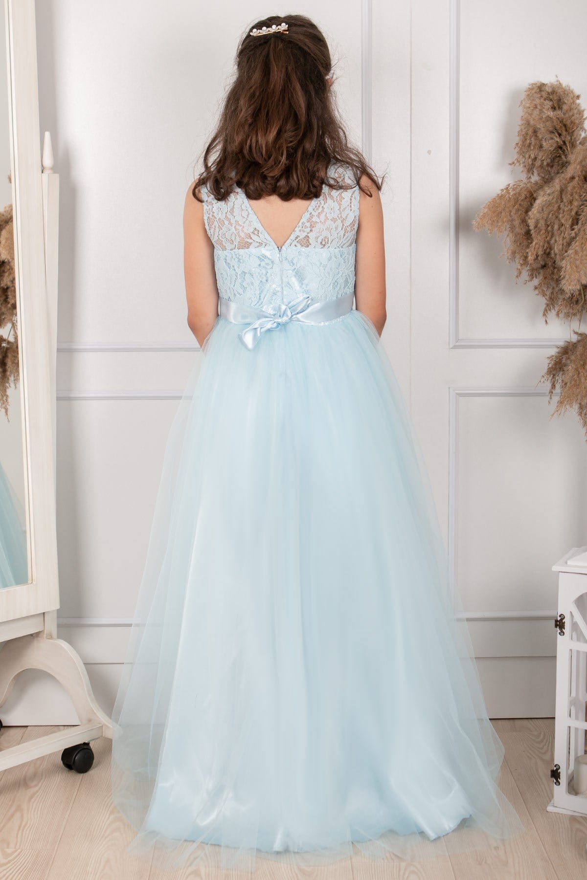 Tulle Children's Evening Dresses with Lace Details Baby Blue MDV304MDV304-BEBE MAVİModaviki