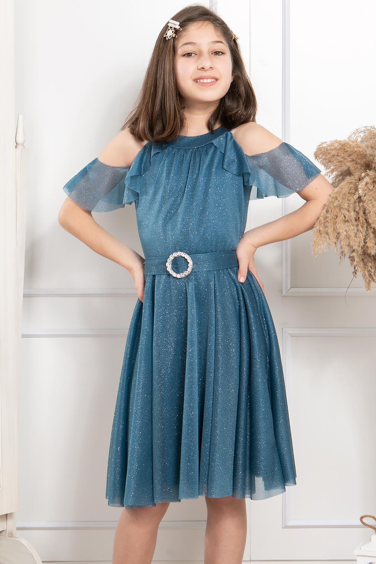 SİMLİ TÜL ÇOCUK ABİYEMDV310-İNDİGOModaviki