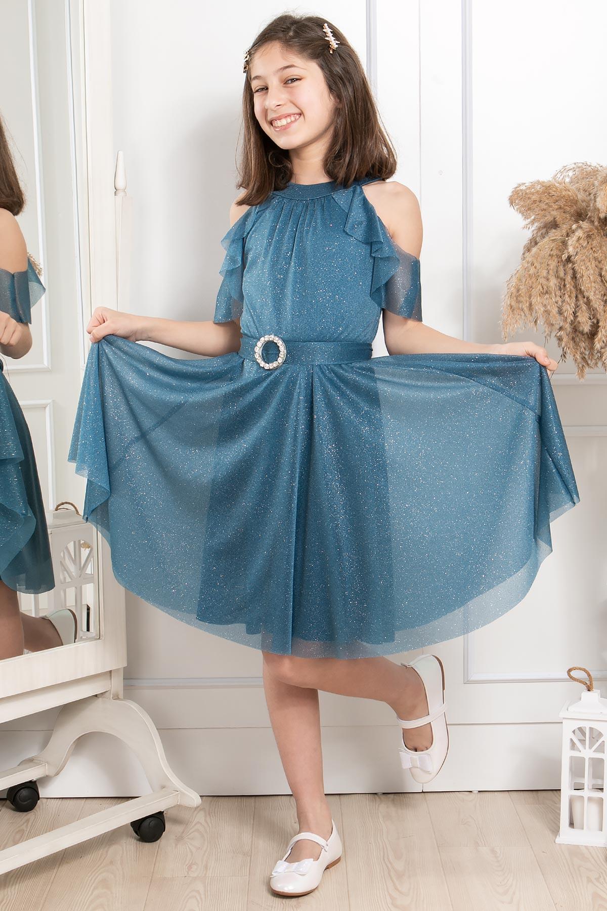 SİMLİ TÜL ÇOCUK ABİYEMDV310-İNDİGOModaviki