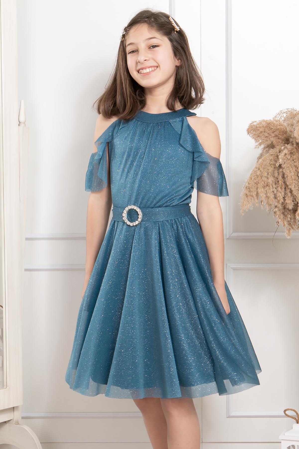 SİMLİ TÜL ÇOCUK ABİYEMDV310-İNDİGOModaviki