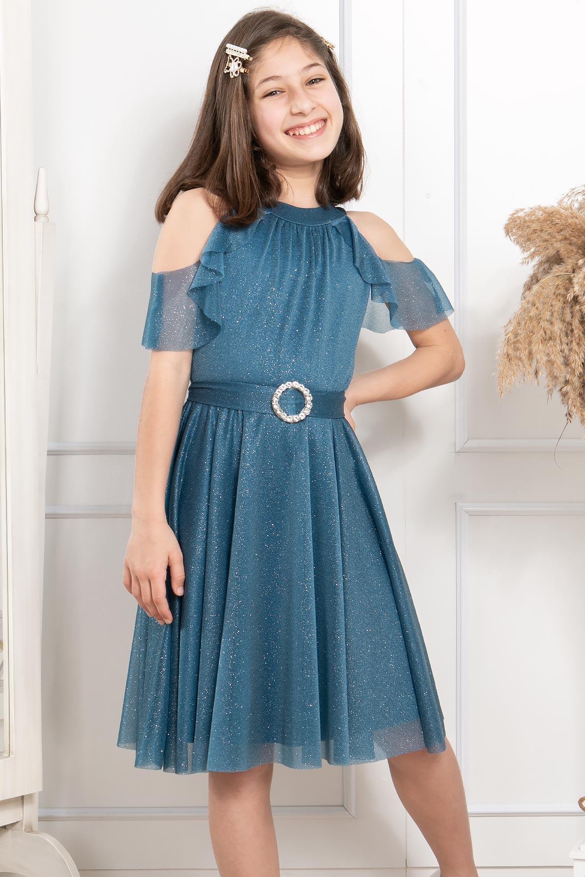 SİMLİ TÜL ÇOCUK ABİYEMDV310-İNDİGOModaviki