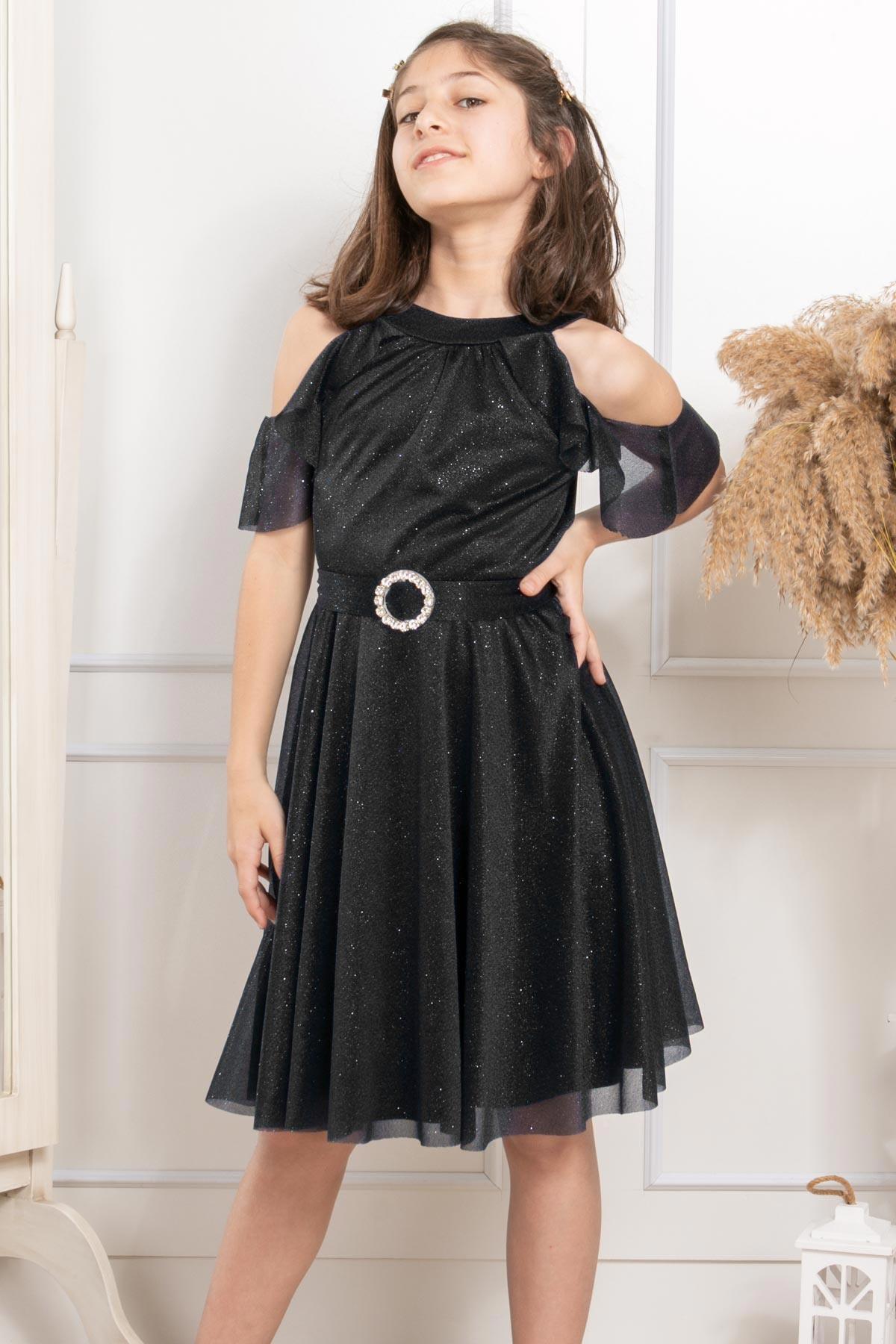 Simli Tül Çocuk Abiye Siyah MDV310 MDV310-SİYAHModaviki