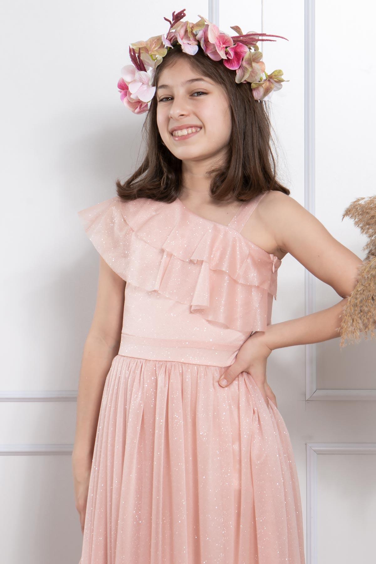 OMUZ DETAYLI SİMLİ TÜL ABİYEMDV312-SOMONModaviki