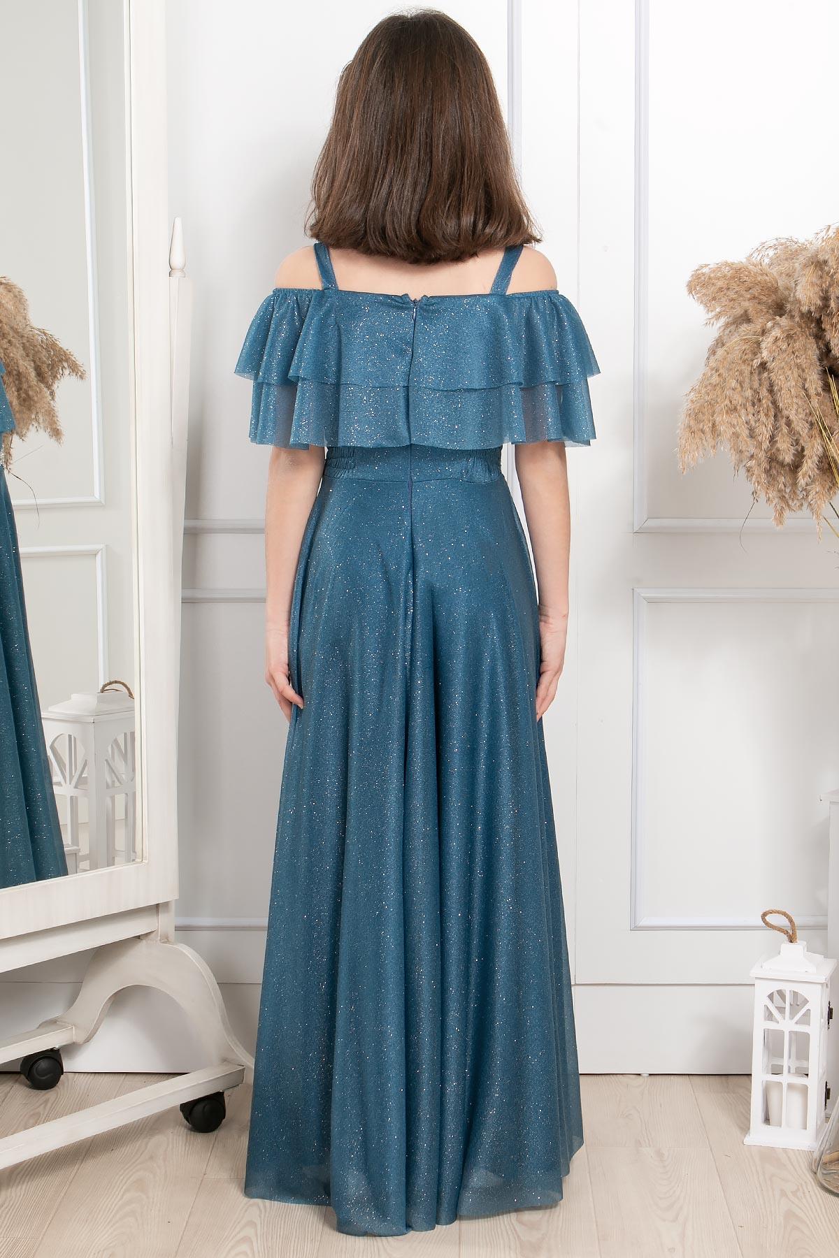 FIRFIR DETAYLI SİMLİ TÜL ABİYEMDV314-İNDİGOModaviki