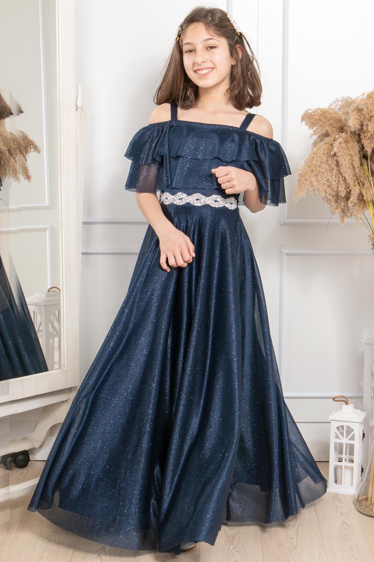 FIRFIR DETAYLI SİMLİ TÜL ABİYEMDV314-LACİVERTModaviki