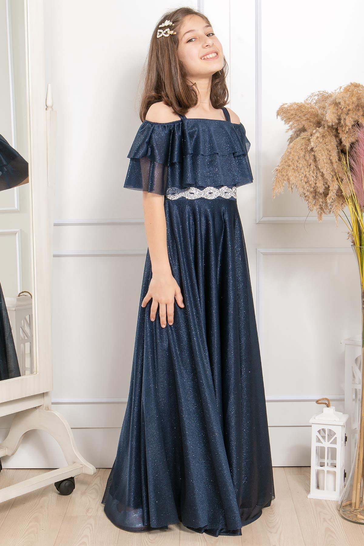 FIRFIR DETAYLI SİMLİ TÜL ABİYEMDV314-LACİVERTModaviki