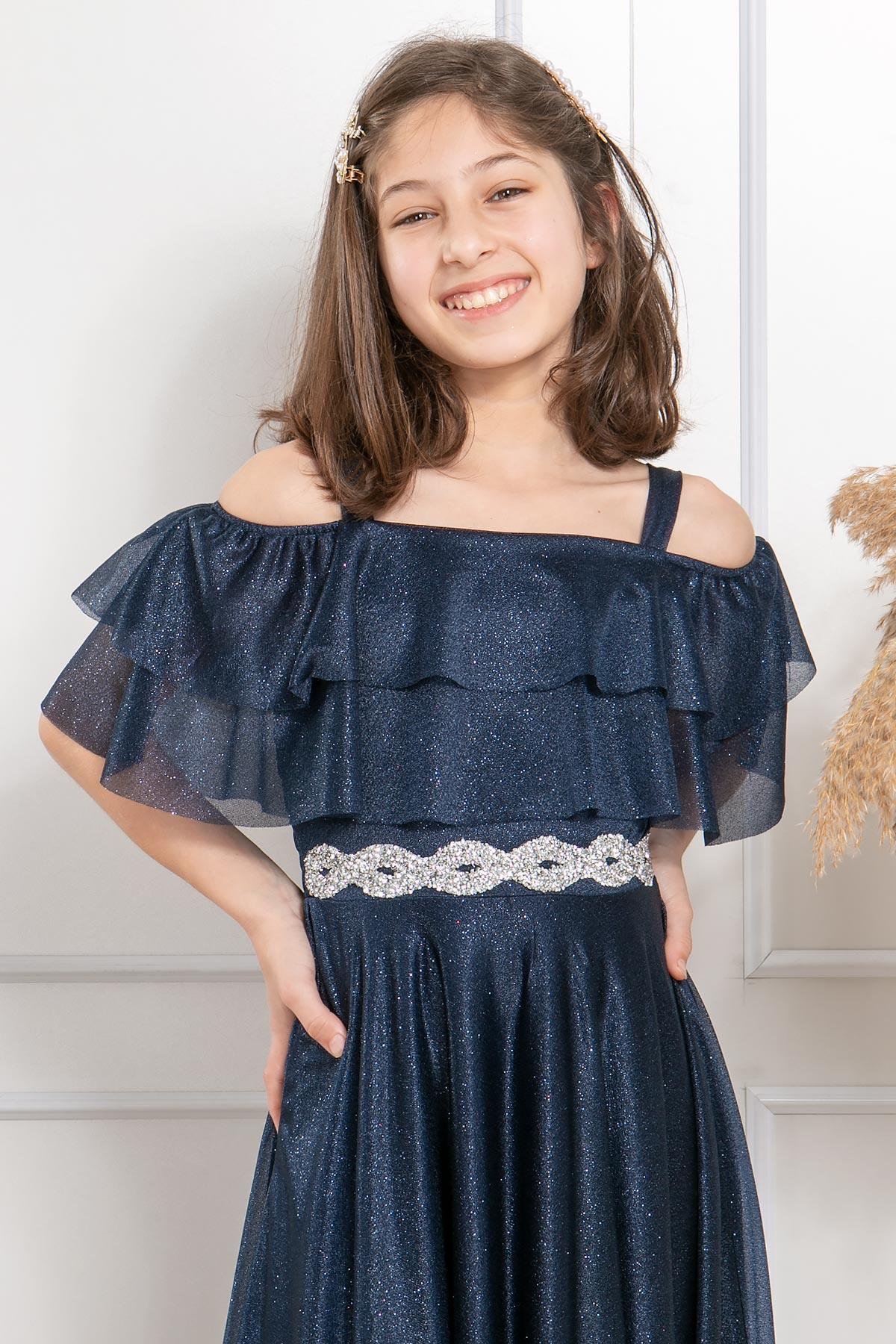 FIRFIR DETAYLI SİMLİ TÜL ABİYEMDV314-LACİVERTModaviki