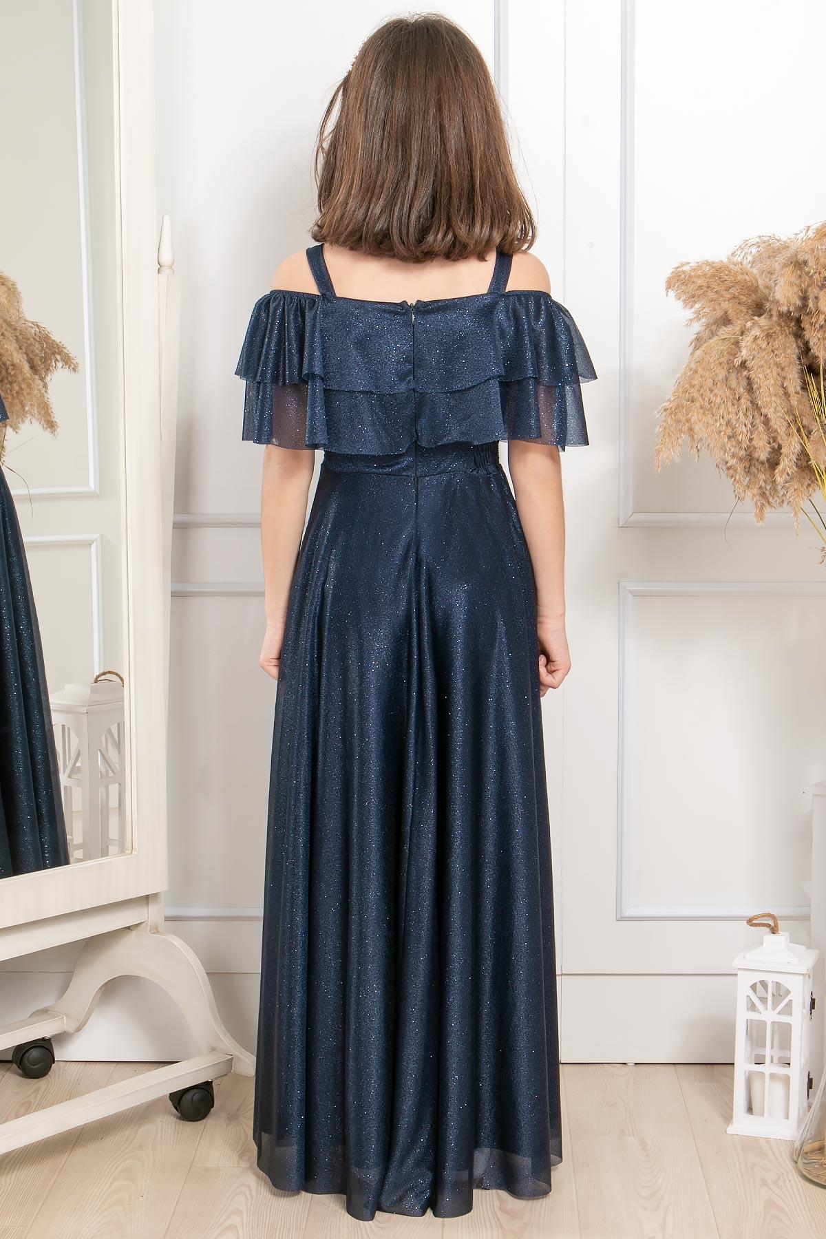 FIRFIR DETAYLI SİMLİ TÜL ABİYEMDV314-LACİVERTModaviki