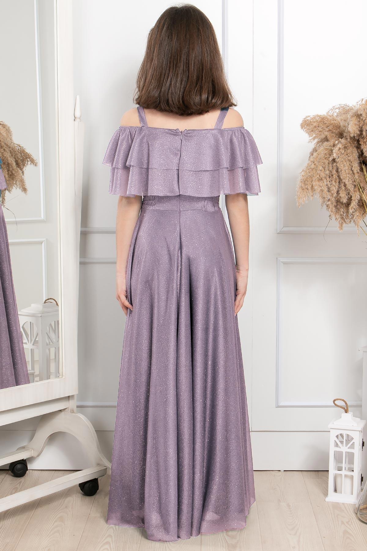 Fırfır Detaylı Simli Tül Çocuk Abiye Lila MDV314MDV314-LİLAModaviki