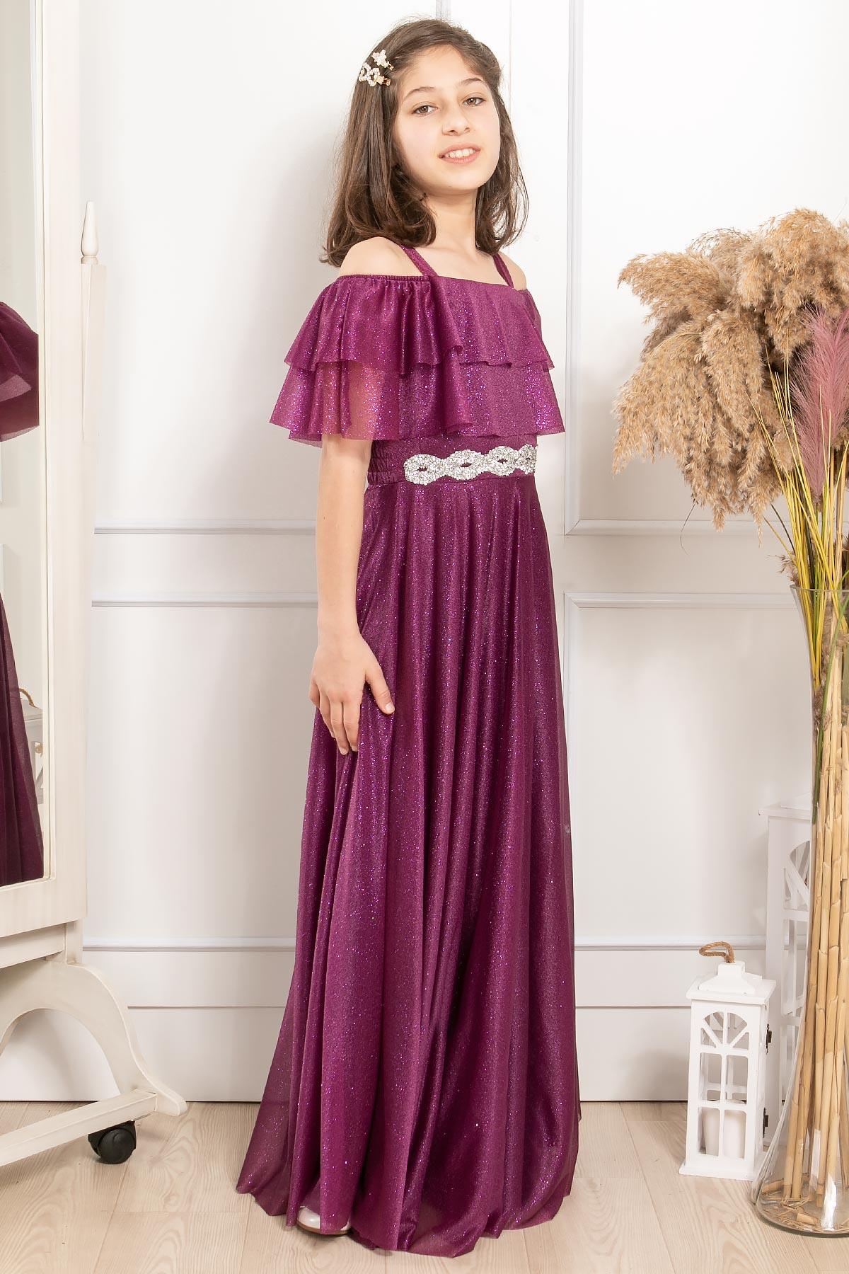 FIRFIR DETAYLI SİMLİ TÜL ABİYEMDV314-MÜRDÜMModaviki