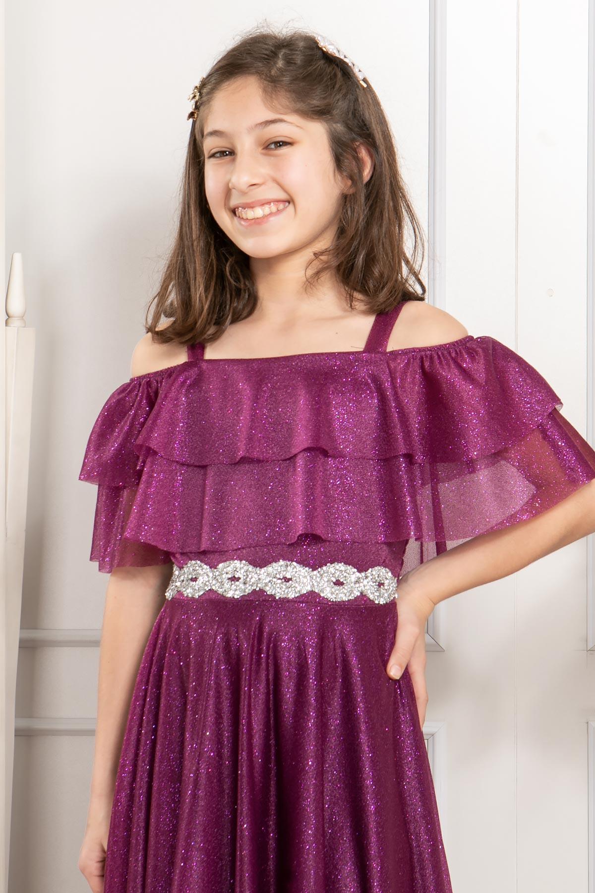 FIRFIR DETAYLI SİMLİ TÜL ABİYEMDV314-MÜRDÜMModaviki