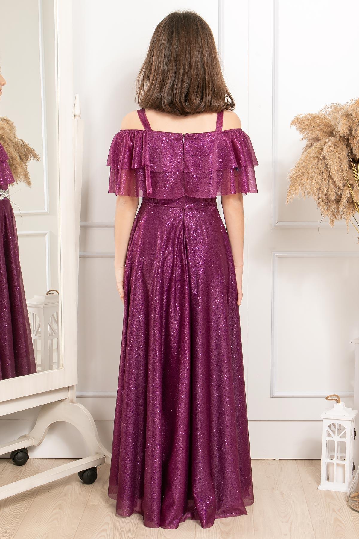 FIRFIR DETAYLI SİMLİ TÜL ABİYEMDV314-MÜRDÜMModaviki