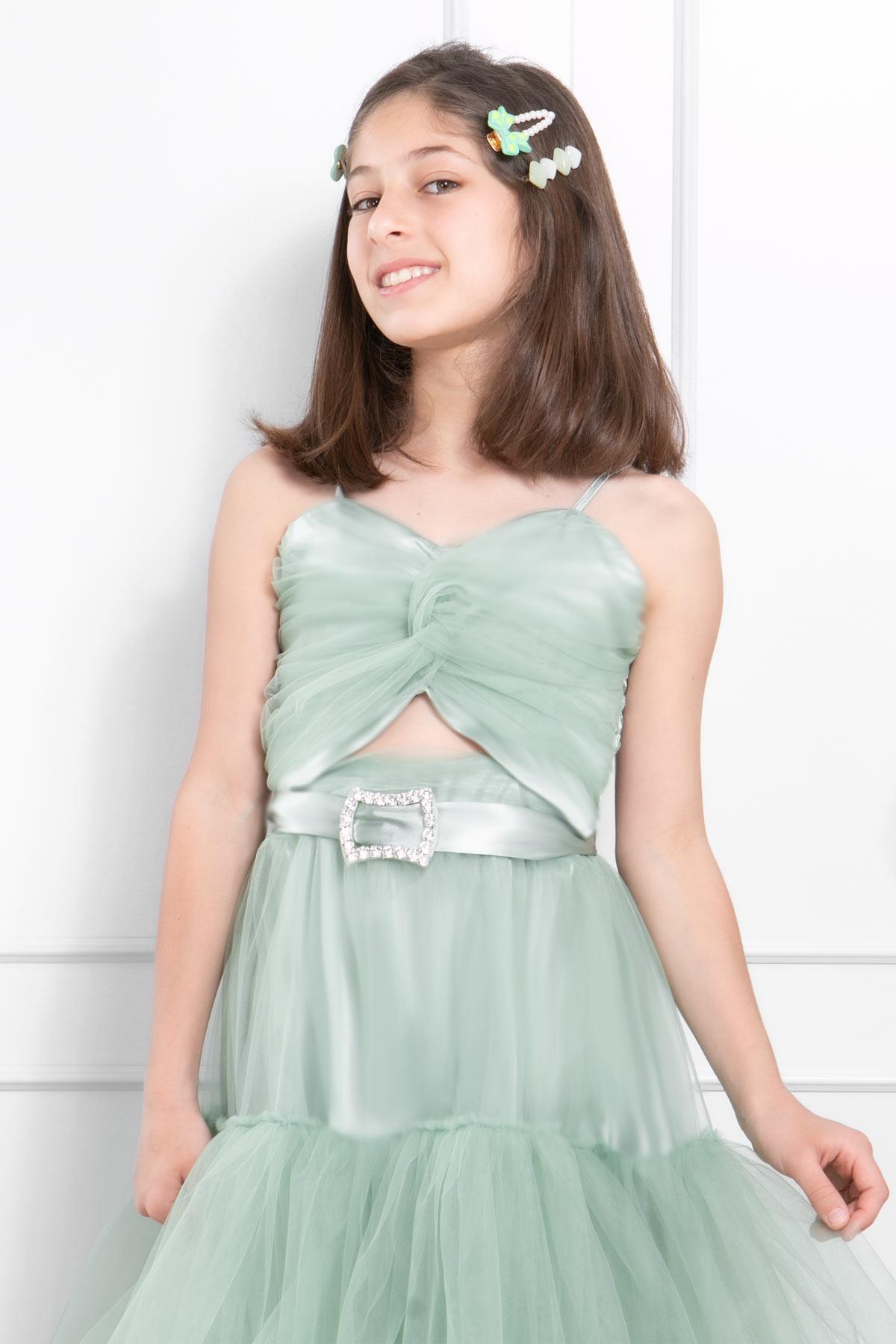 TAŞ DETAYLI TÜL ABİYEMDV316-ÇAĞLA YEŞİLİModaviki