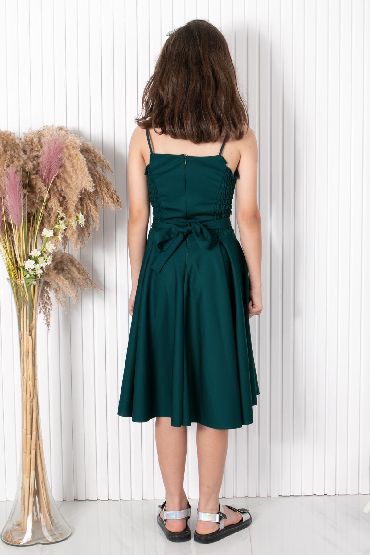 9-14 YAŞ ZİNCİR KEMERLİ ABİYEMDV318-ZÜMRÜTModaviki