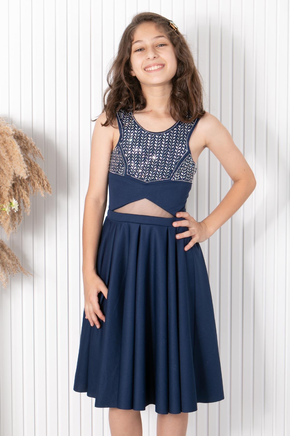 9-14 YAŞ TAŞ BASKI ABİYEMDV320-LACİVERTModaviki