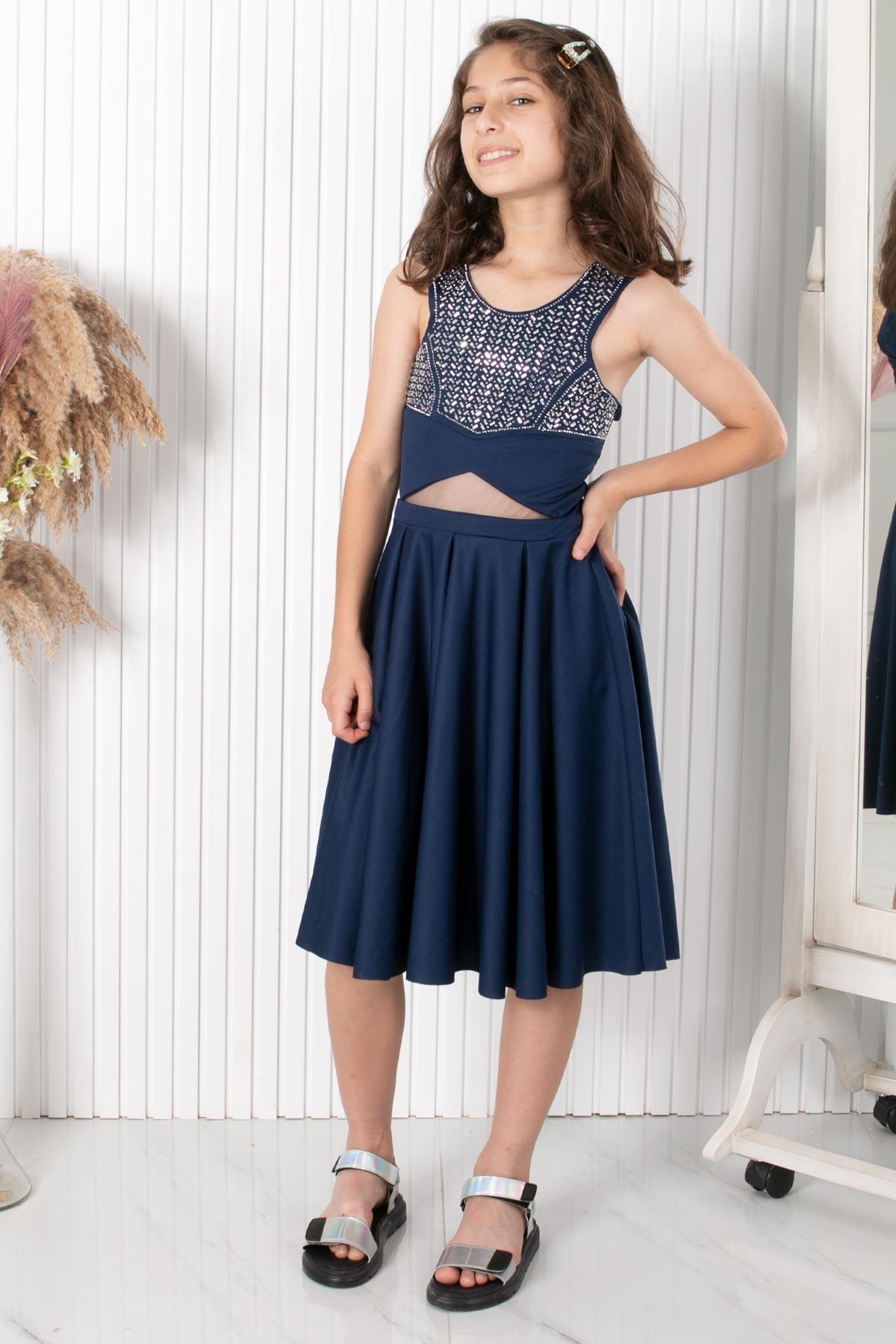 9-14 YAŞ TAŞ BASKI ABİYEMDV320-LACİVERTModaviki