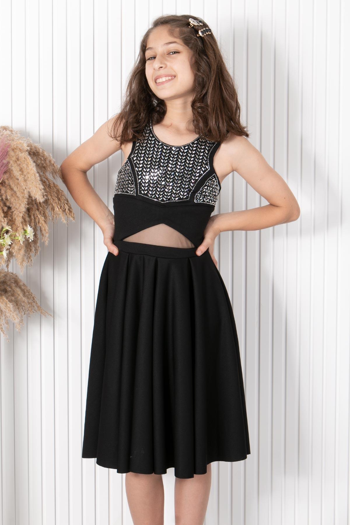 9-14 YAŞ TAŞ BASKI ABİYEMDV320-SİYAHModaviki