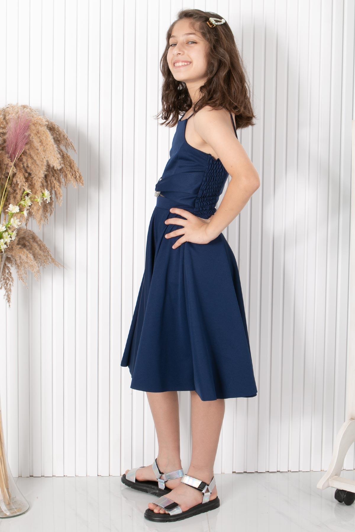 9-14 YAŞ TAŞ KEMERLİ ABİYEMDV322-LACİVERTModaviki