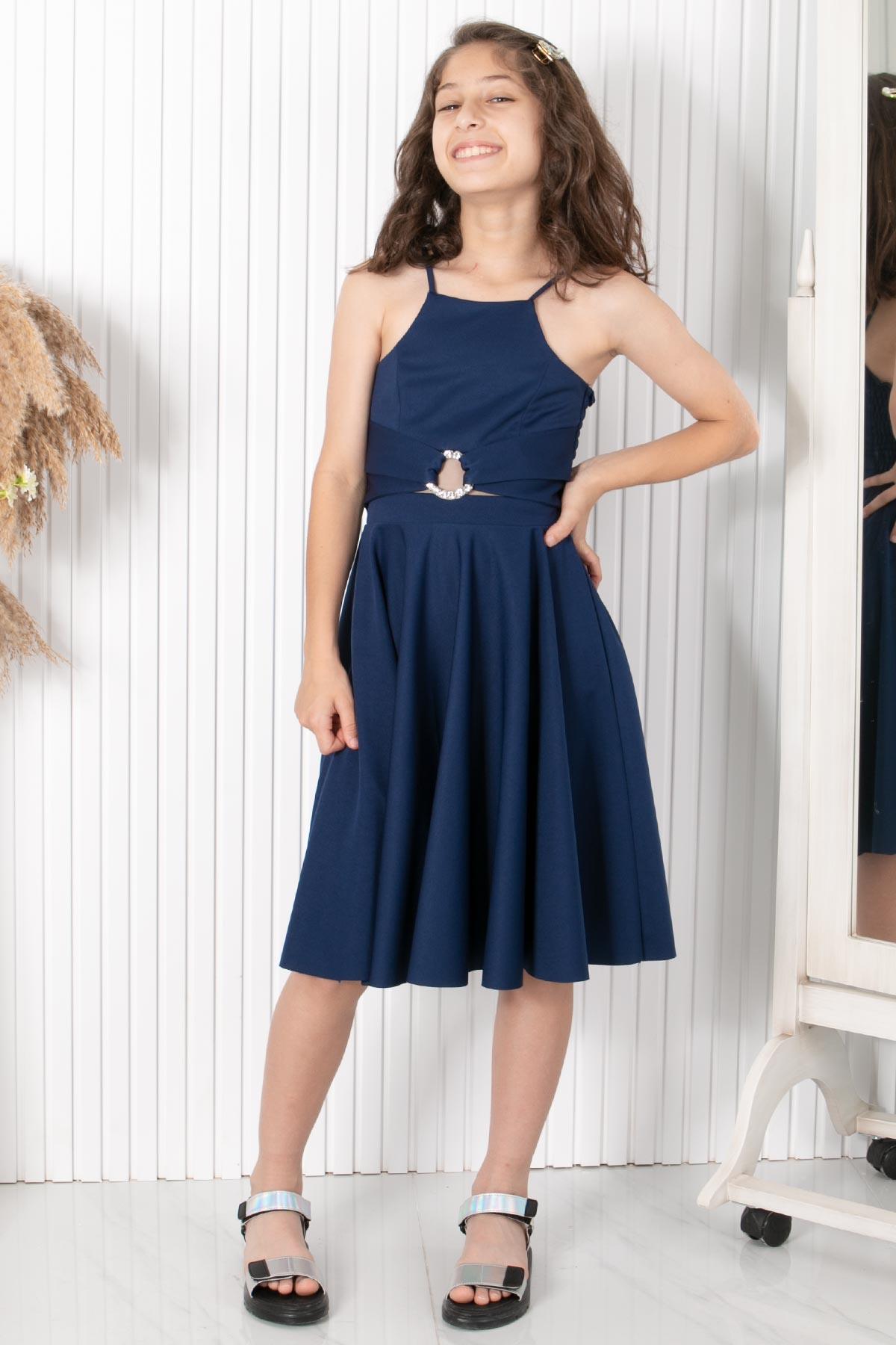 9-14 YAŞ TAŞ KEMERLİ ABİYEMDV322-LACİVERTModaviki