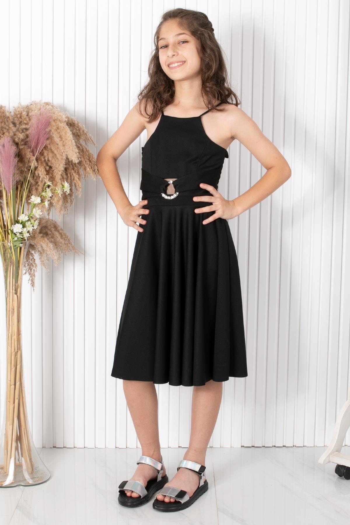 9-14 YAŞ TAŞ KEMERLİ ABİYEMDV322-SİYAHModaviki