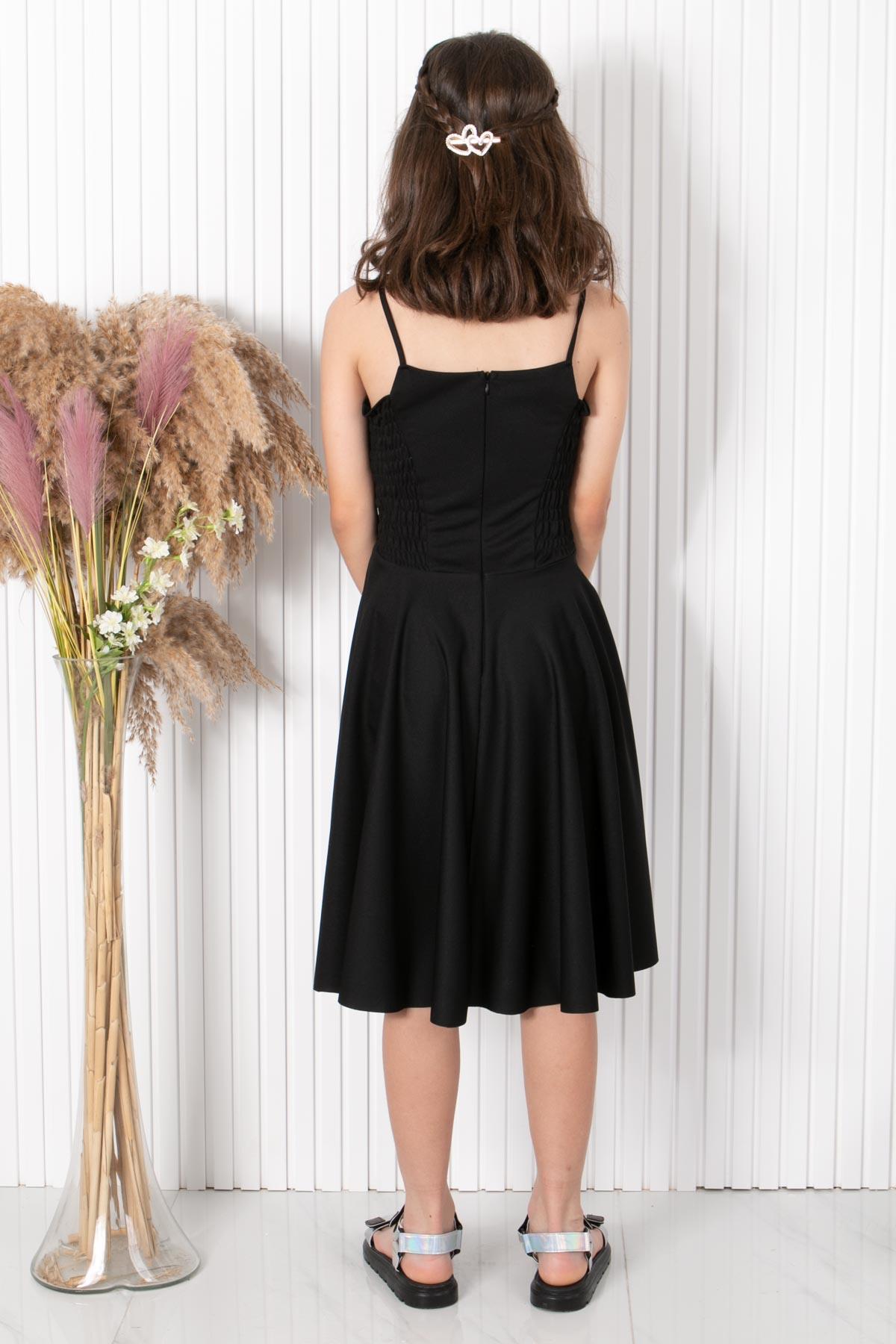 9-14 YAŞ TAŞ KEMERLİ ABİYEMDV322-SİYAHModaviki