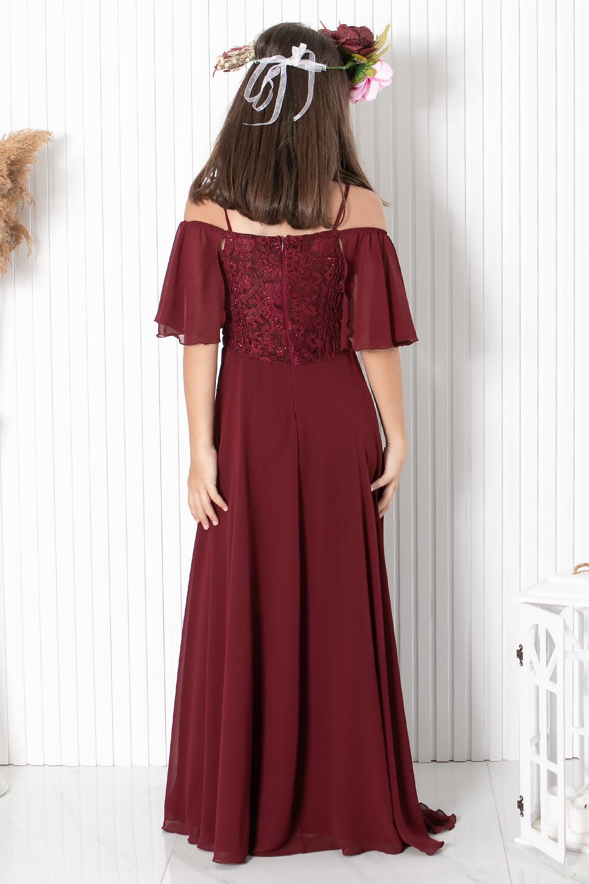 DANTELLİ ŞİFON ABİYEMDV330-BORDOModaviki