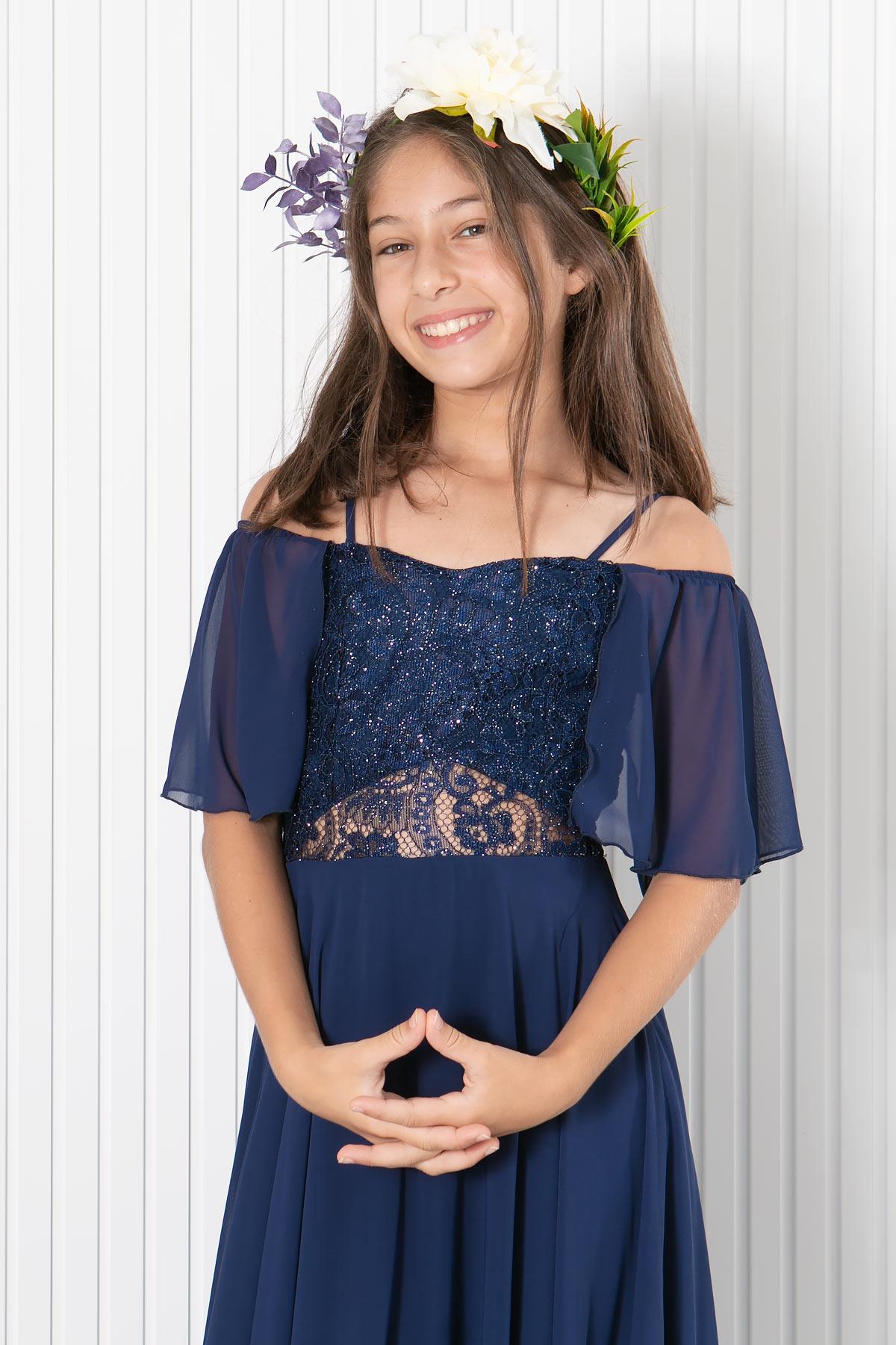 DANTELLİ ŞİFON ABİYEMDV330-LACİVERTModaviki