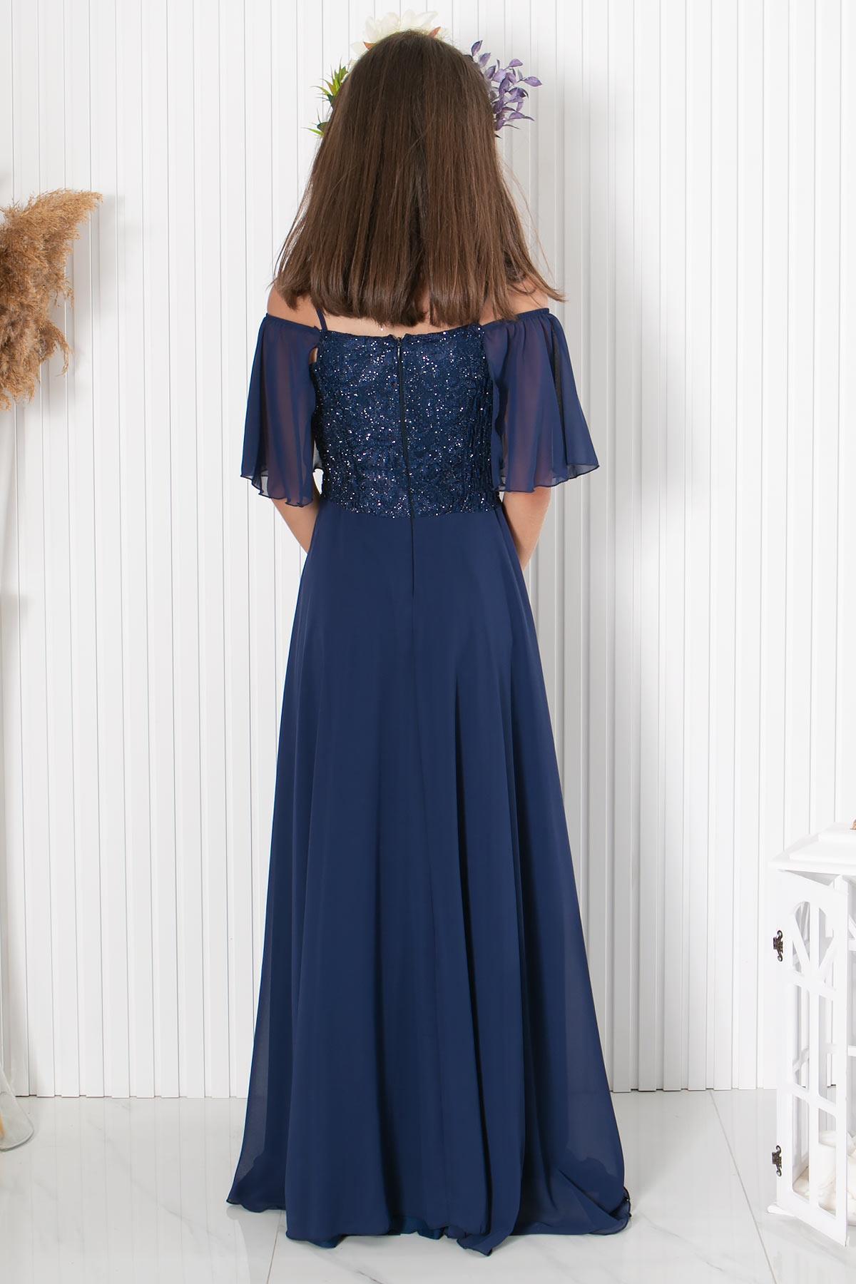 DANTELLİ ŞİFON ABİYEMDV330-LACİVERTModaviki