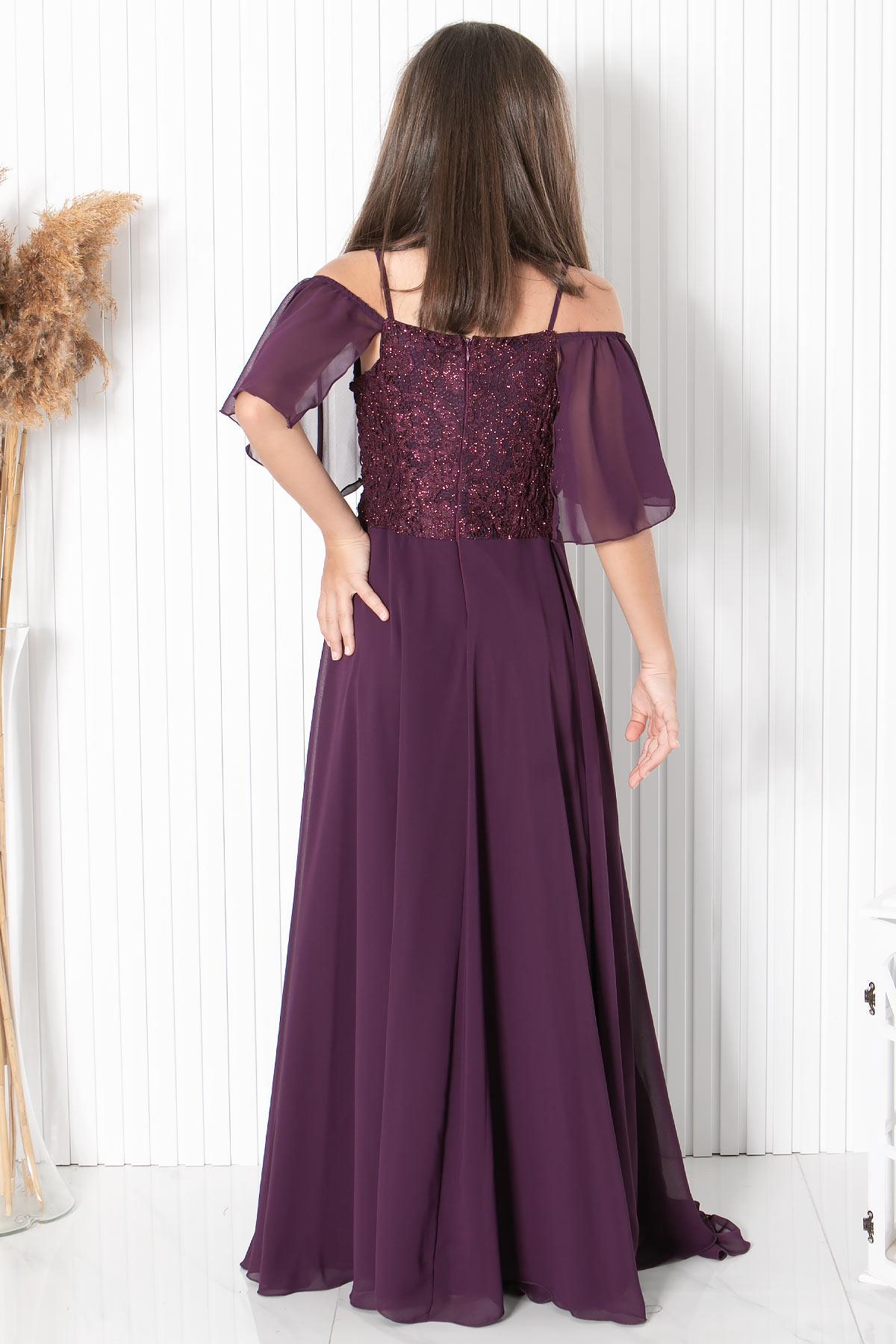 DANTELLİ ŞİFON ABİYEMDV330-MÜRDÜMModaviki
