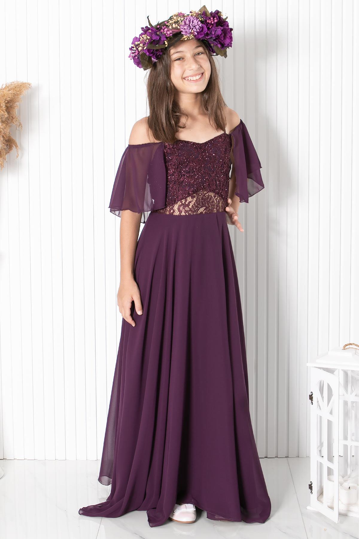 DANTELLİ ŞİFON ABİYEMDV330-MÜRDÜMModaviki