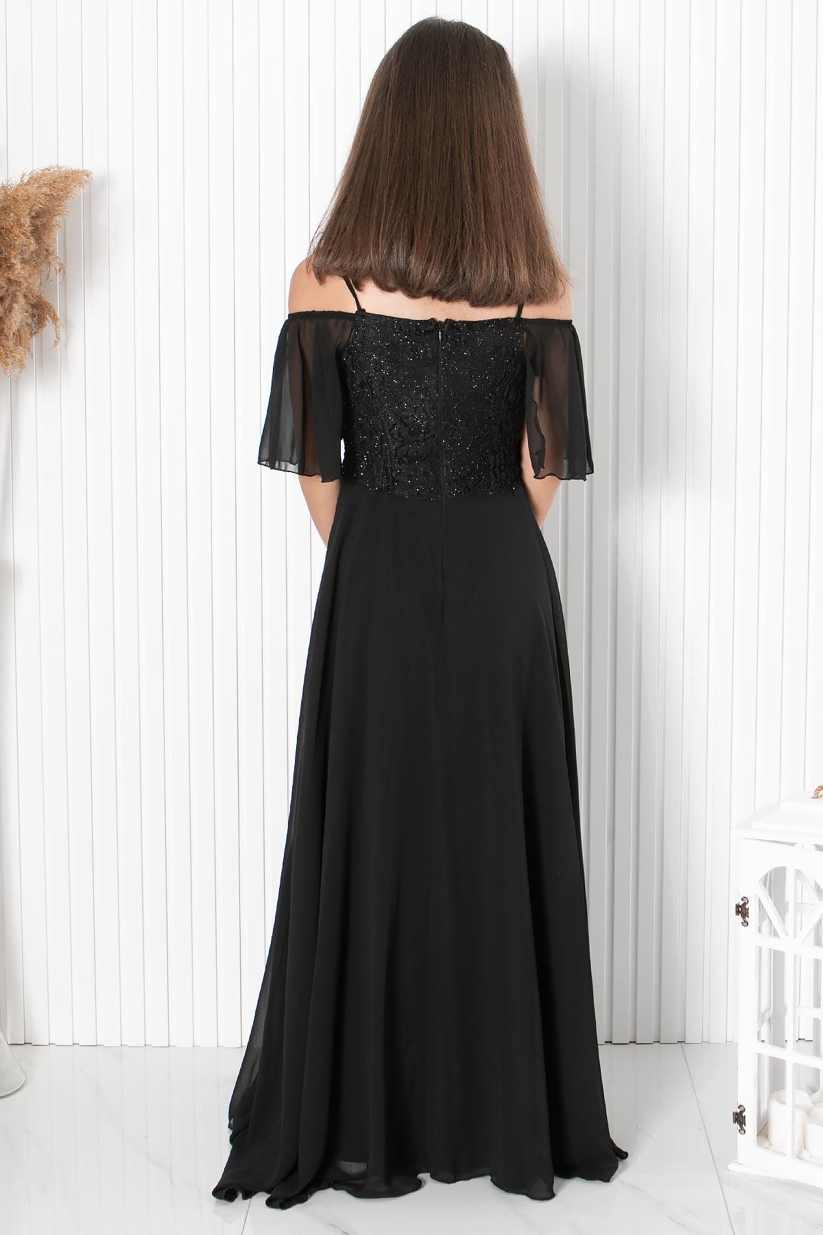 DANTELLİ ŞİFON ABİYEMDV330-SİYAHModaviki