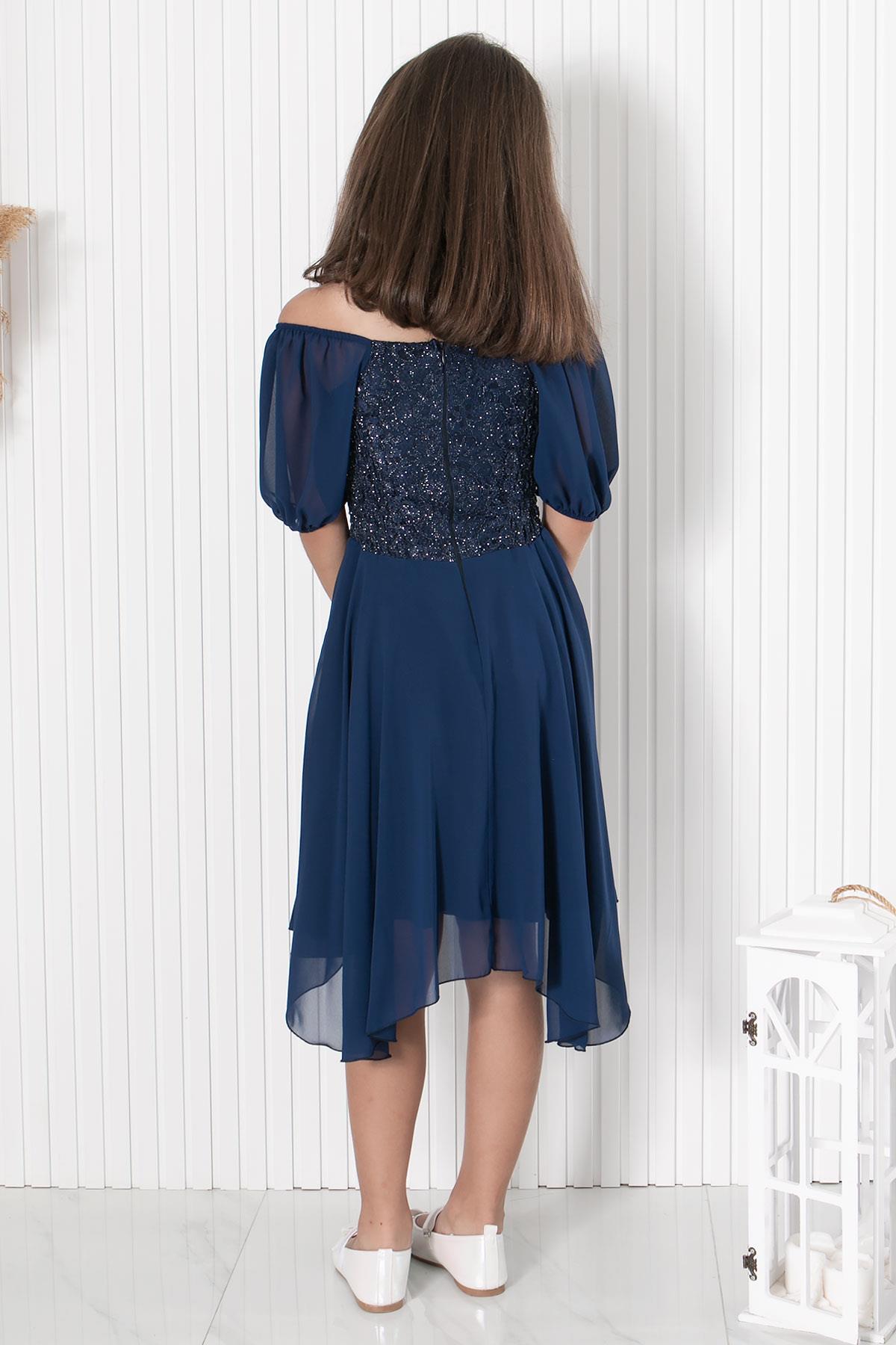 BALON KOL DETAYLI ŞİFON ABİYEMDV332-LACİVERTModaviki