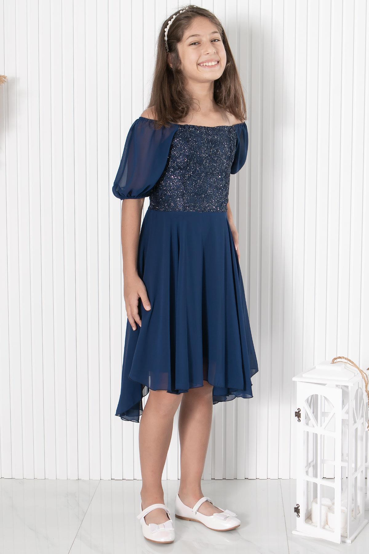 BALON KOL DETAYLI ŞİFON ABİYEMDV332-LACİVERTModaviki