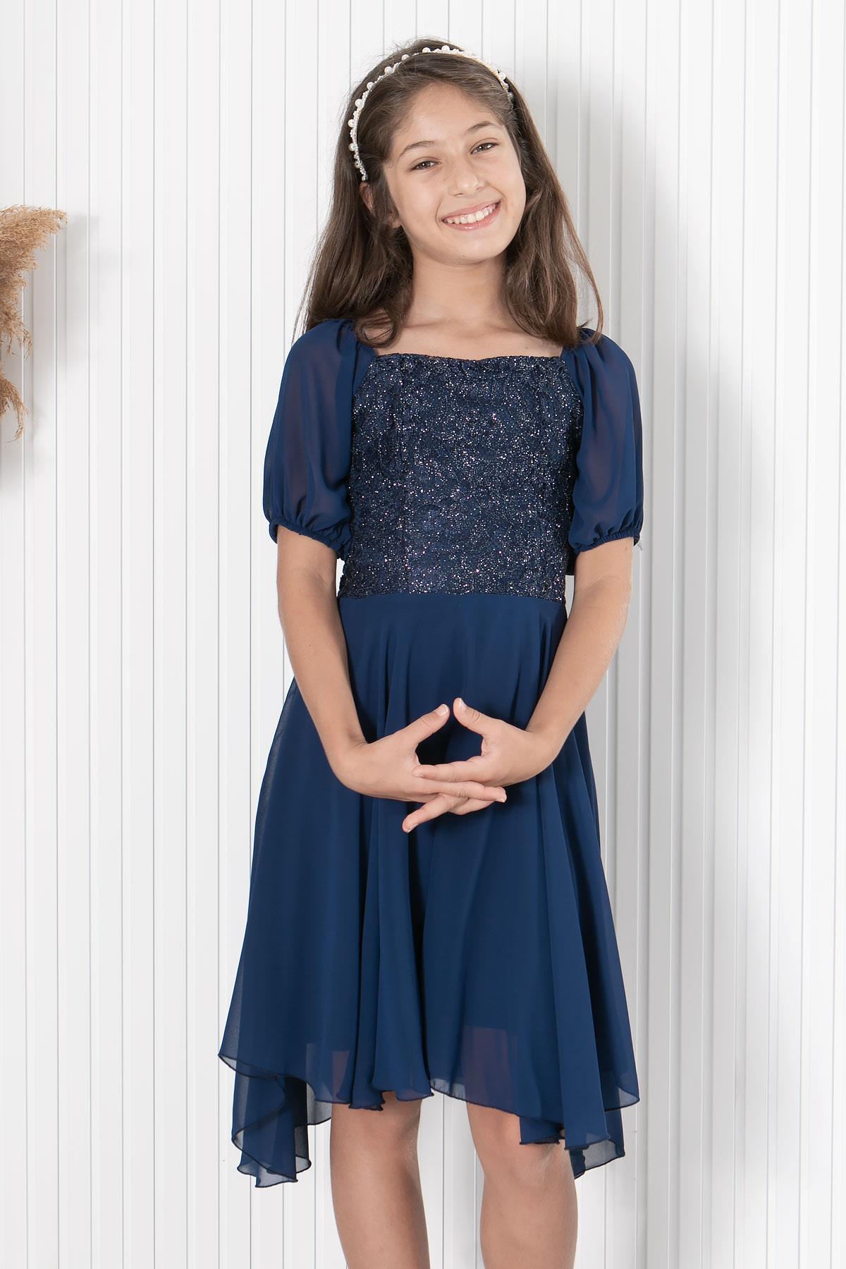 BALON KOL DETAYLI ŞİFON ABİYEMDV332-LACİVERTModaviki