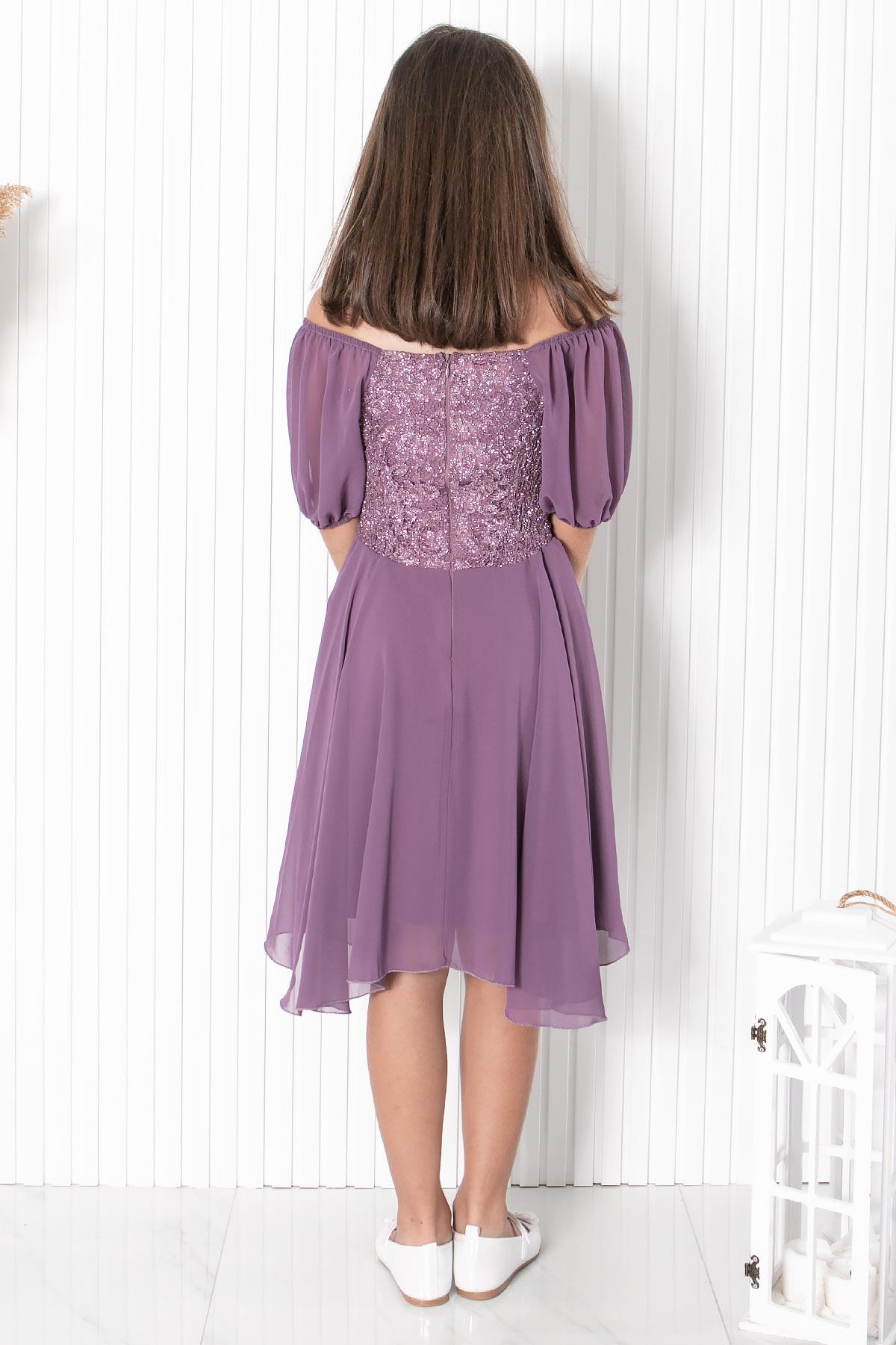 BALON KOL DETAYLI ŞİFON ABİYEMDV332-LİLAModaviki