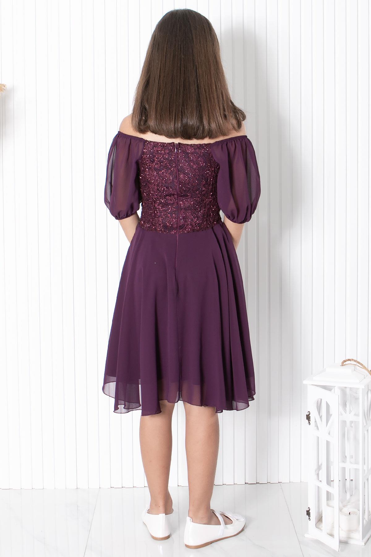 BALON KOL DETAYLI ŞİFON ABİYEMDV332-MÜRDÜMModaviki