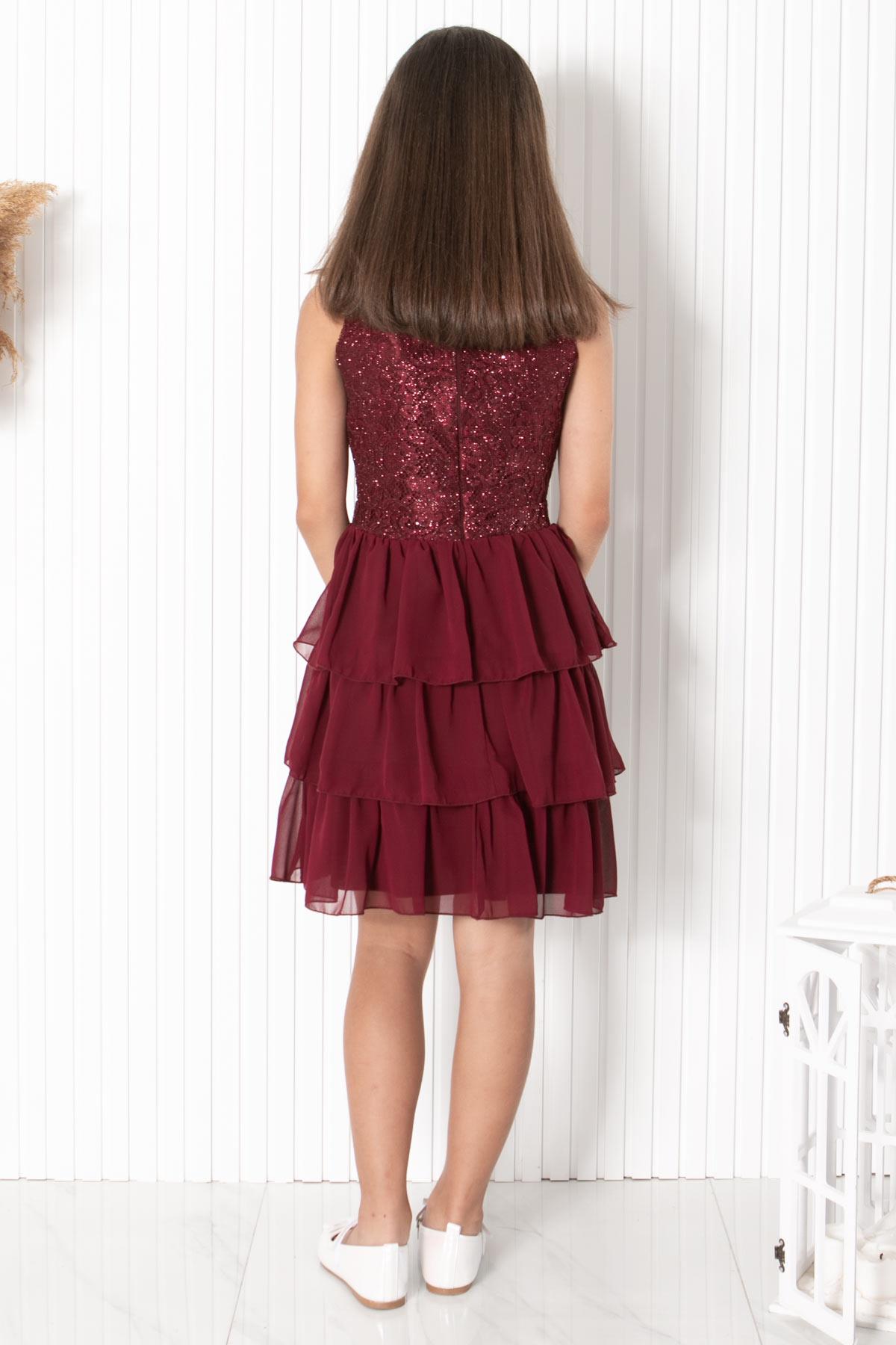 9-14 Yaş Fırfırlı Şifon Abiye Bordo MDV334MDV334-BORDOModaviki