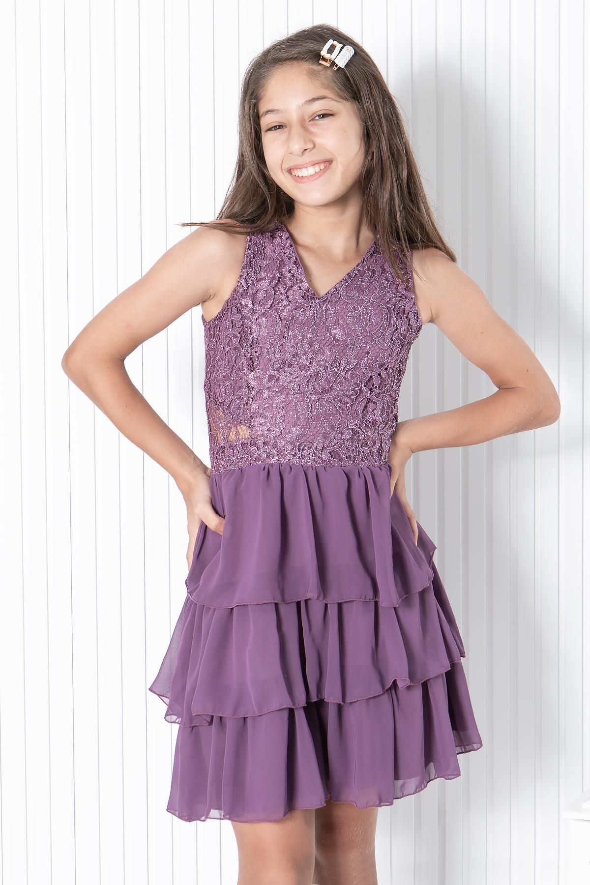 FIRFIRLI ŞİFON ABİYEMDV334-LİLAModaviki