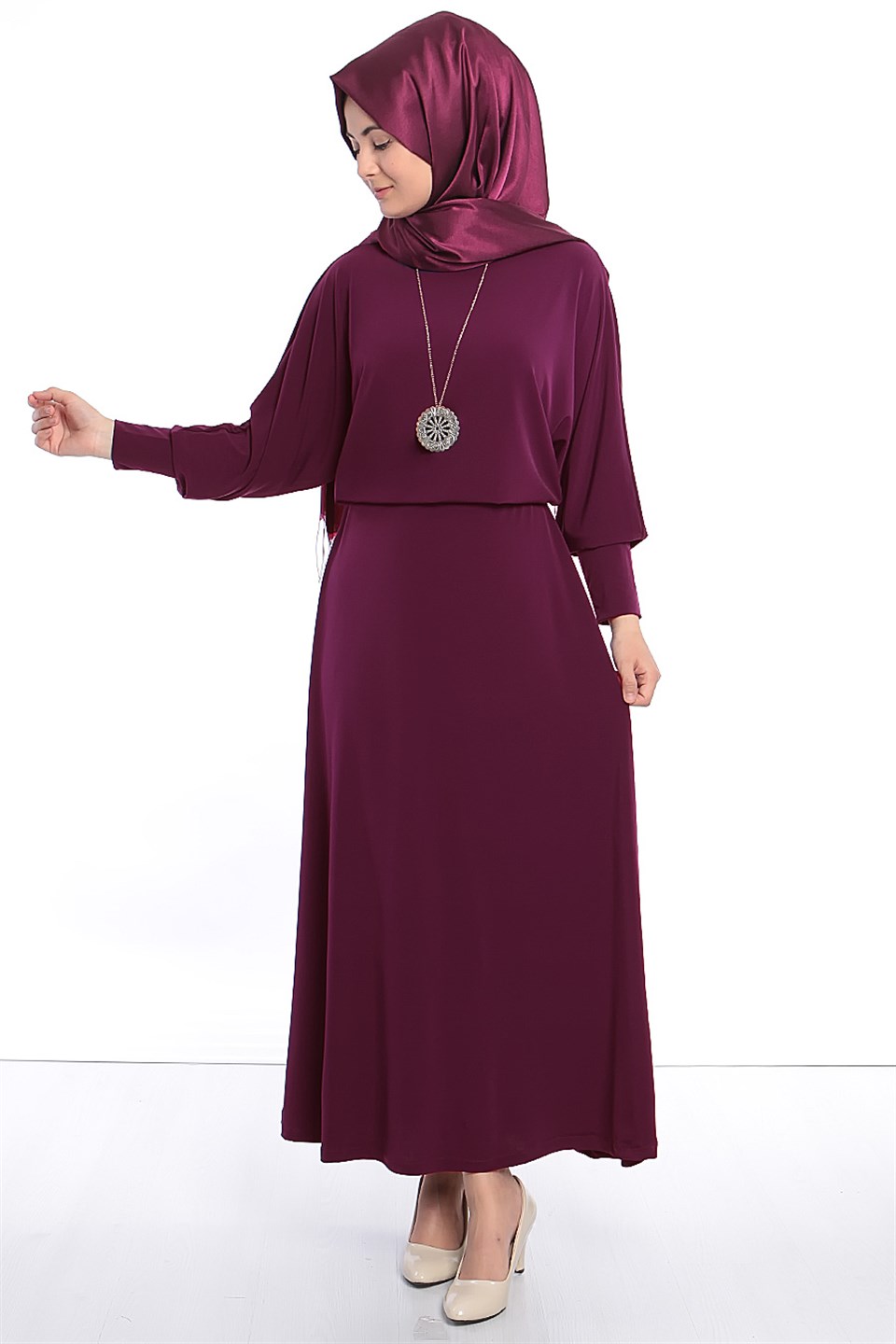 Dress - Lycra - Unlined - Crew Neck - Plum - FHM405FHM405-MÜRDÜMKategorisiz