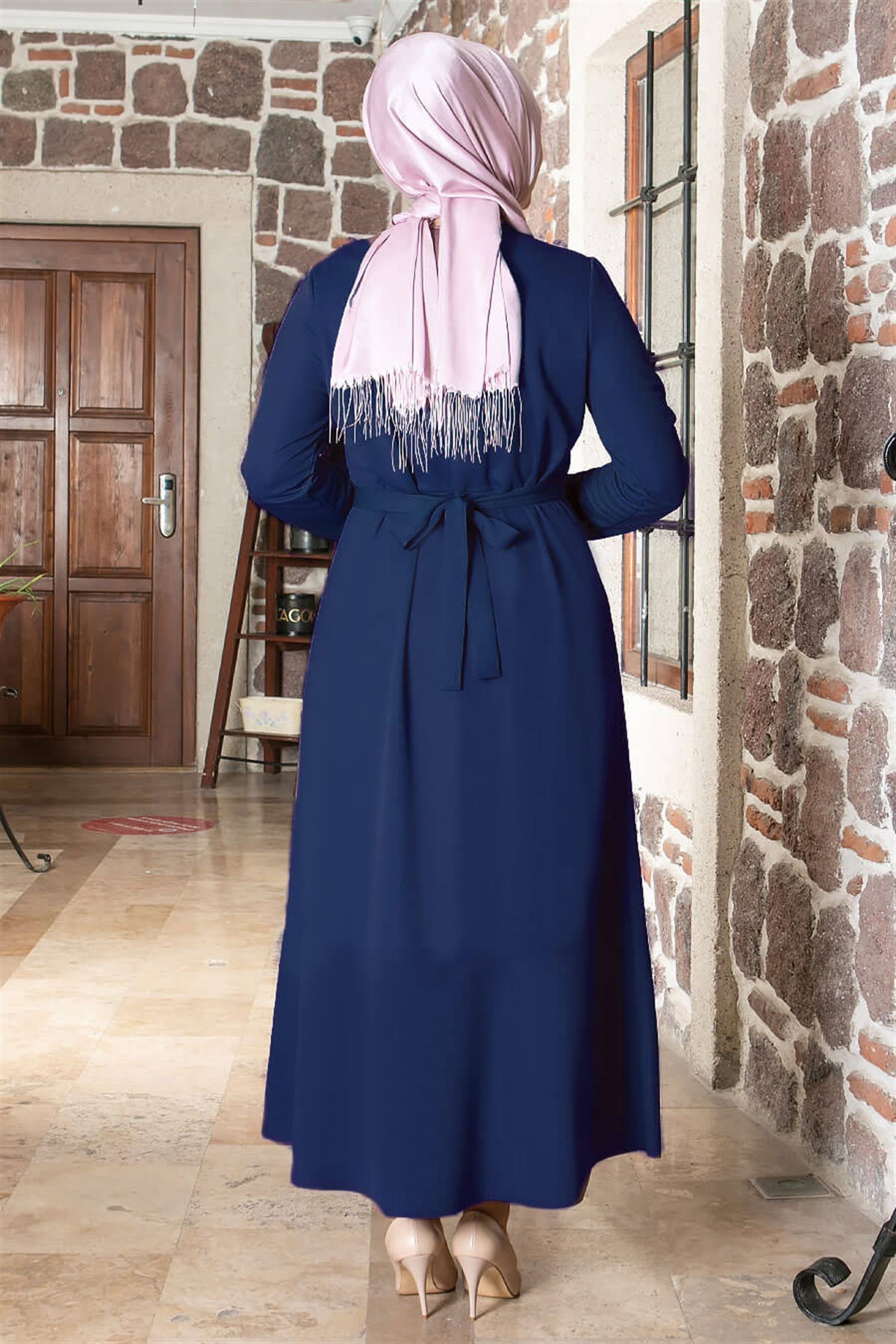 Fırfır Detaylı Tesettür Elbise Lacivert MFA1802MFA1802-LACİVERTMFA Moda