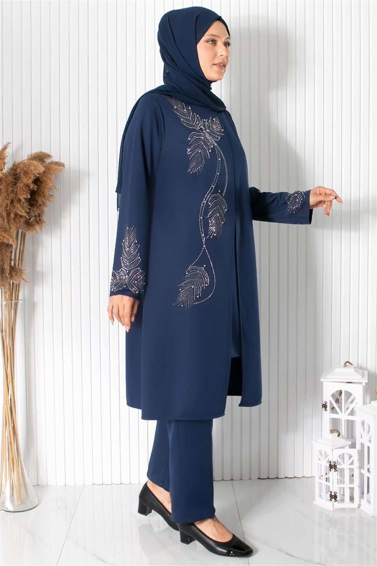 Büyük Beden Pantolon Tunik Abiye Takım Lacivert MFA1890MFA1890-LACİVERTMFA Moda