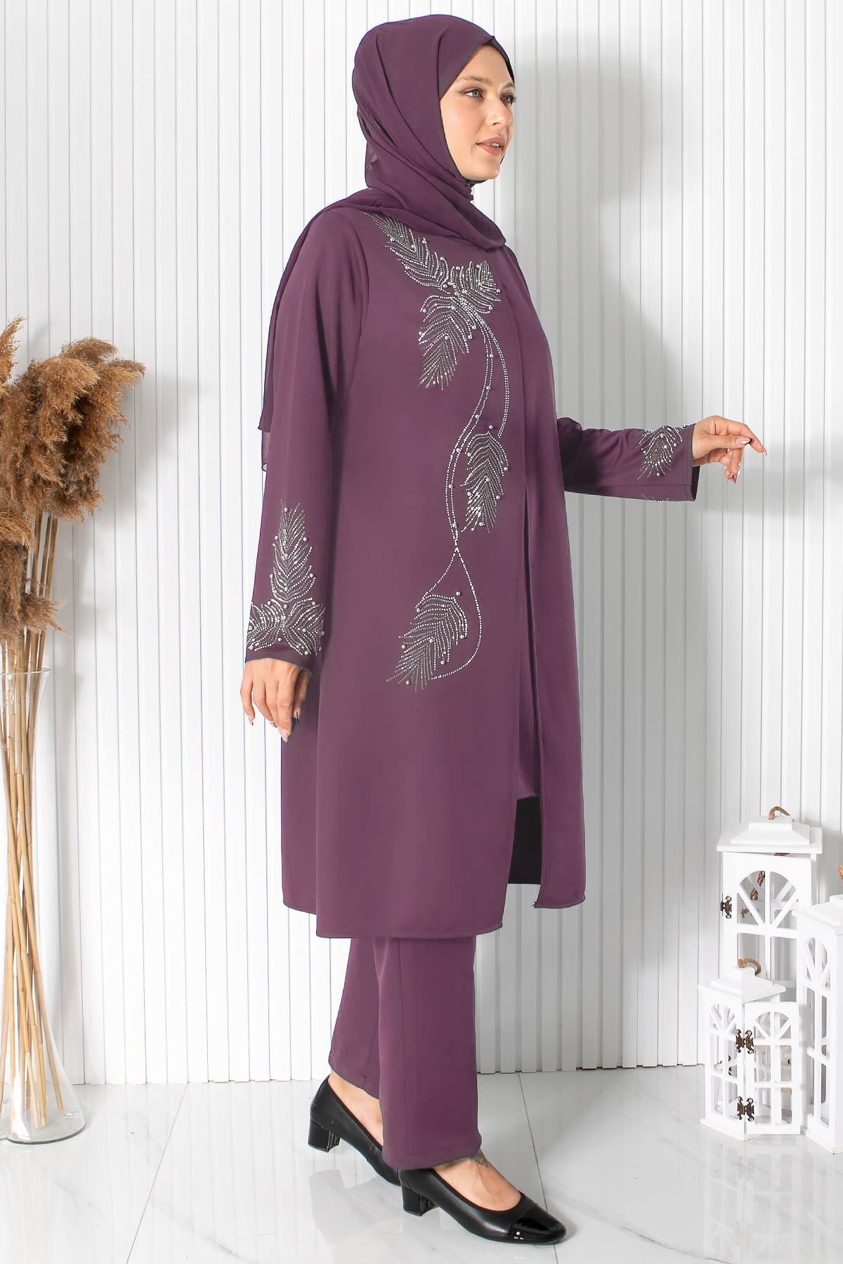 Büyük Beden Pantolon Tunik Abiye Takım Lila MFA1890MFA1890-LİLAMFA Moda