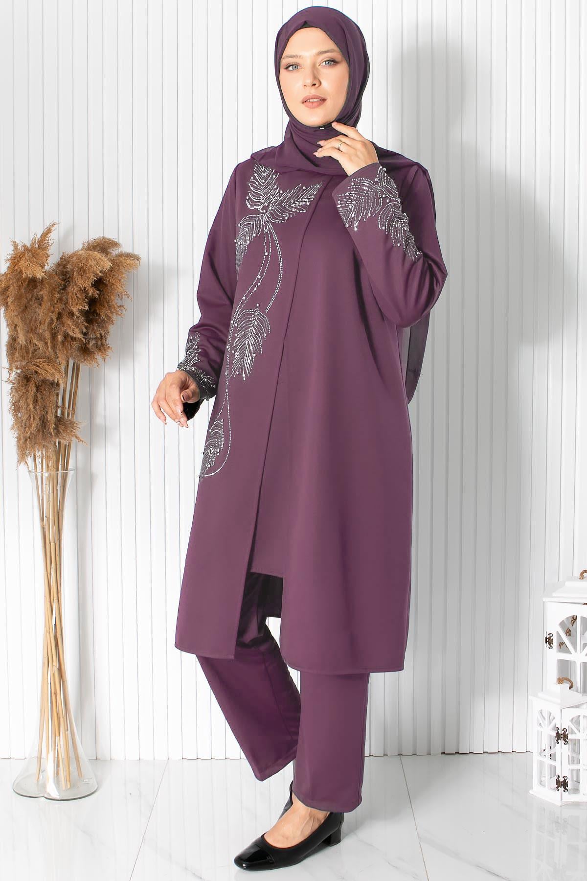 Büyük Beden Pantolon Tunik Abiye Takım Lila MFA1890MFA1890-LİLAMFA Moda