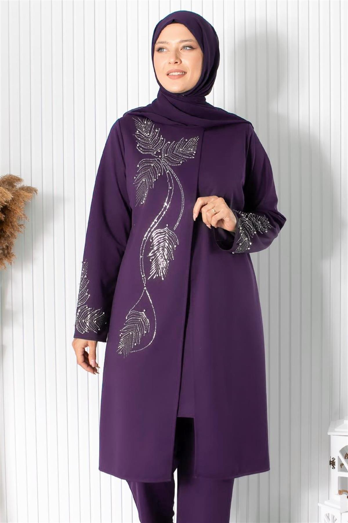 Büyük Beden Pantolon Tunik Abiye Takım Mor MFA1890MFA1890-MORMFA Moda
