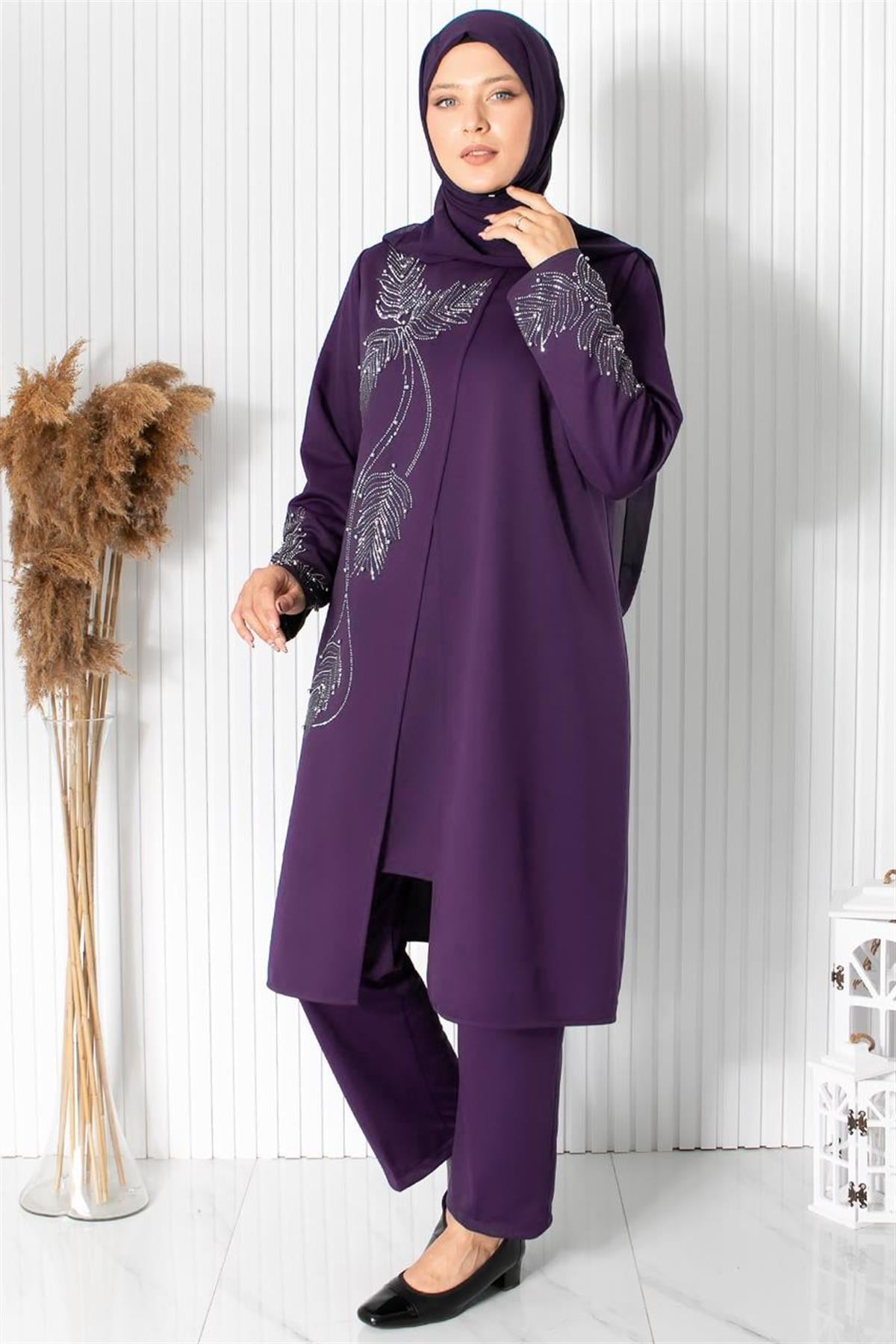 Büyük Beden Pantolon Tunik Abiye Takım Mor MFA1890MFA1890-MORMFA Moda