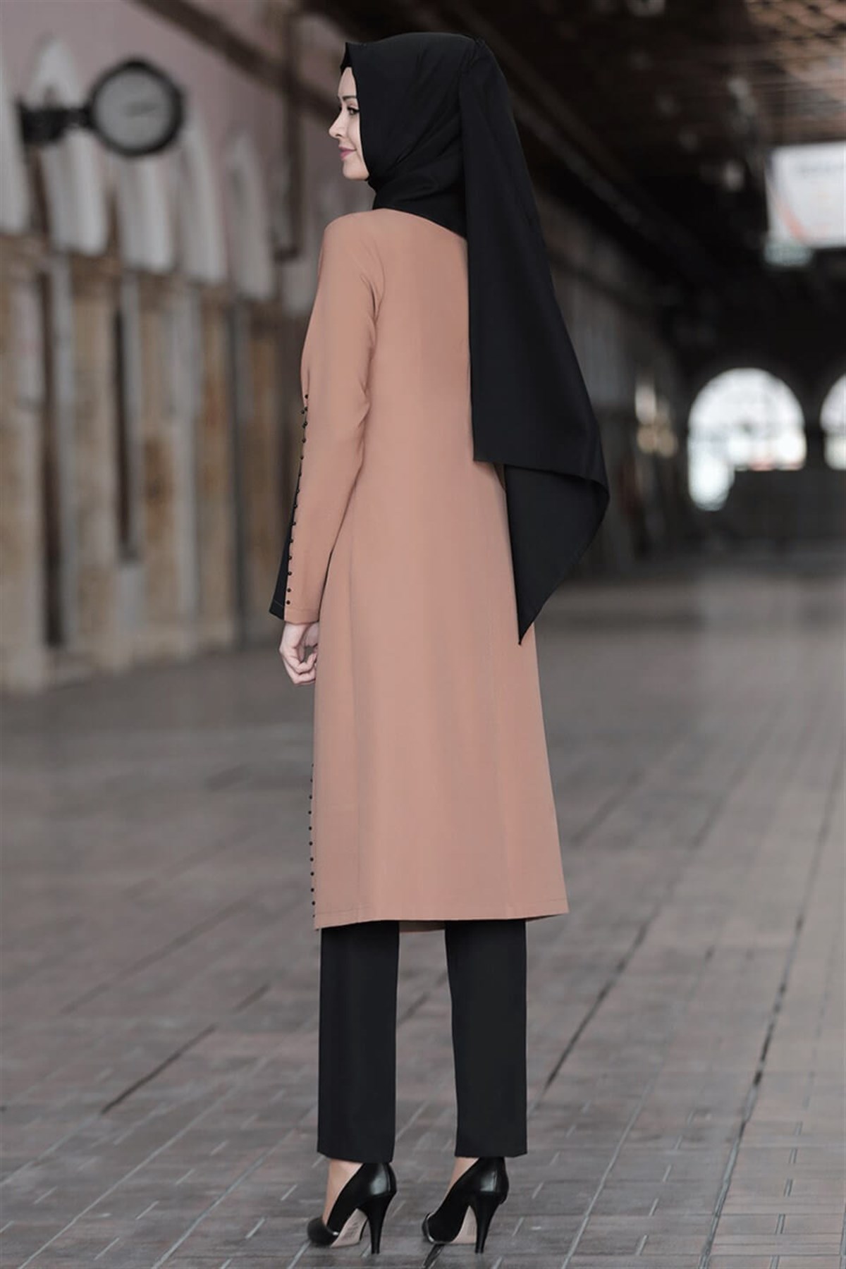 Tunic - Pants - 2 Piece Suit - Crepe - Unlined - Crew Neck - Camel - SN12SN12-CAMELSefanisa